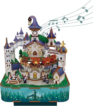 Tonecheer Wooden Music Box Puzzle for Adults,DIY Rotating Music Box Kit 3D Creative Musical Puzzle Crafts Model Building Kits Desk Decor for Teens Kids Birthday Gift Magical Castle