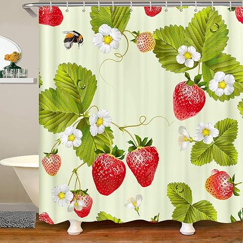 Miniatura 31 de Feelyou Cortinas de ducha de tela de cerezo rojo, cortina de ducha para niños y niñas, dibujos animados, frutas, alimentos, baño, accesorios