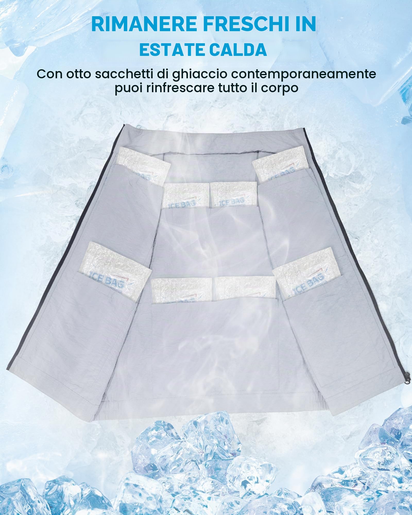 FERNIDA Giubbotto refrigerante, gilet da ghiaccio Cooling con 24 sacchetti per ghiaccio per l'estate all'aria aperta, tempo caldo, caccia, lavoro, diserbo, uomini e donne in nylon senza maniche