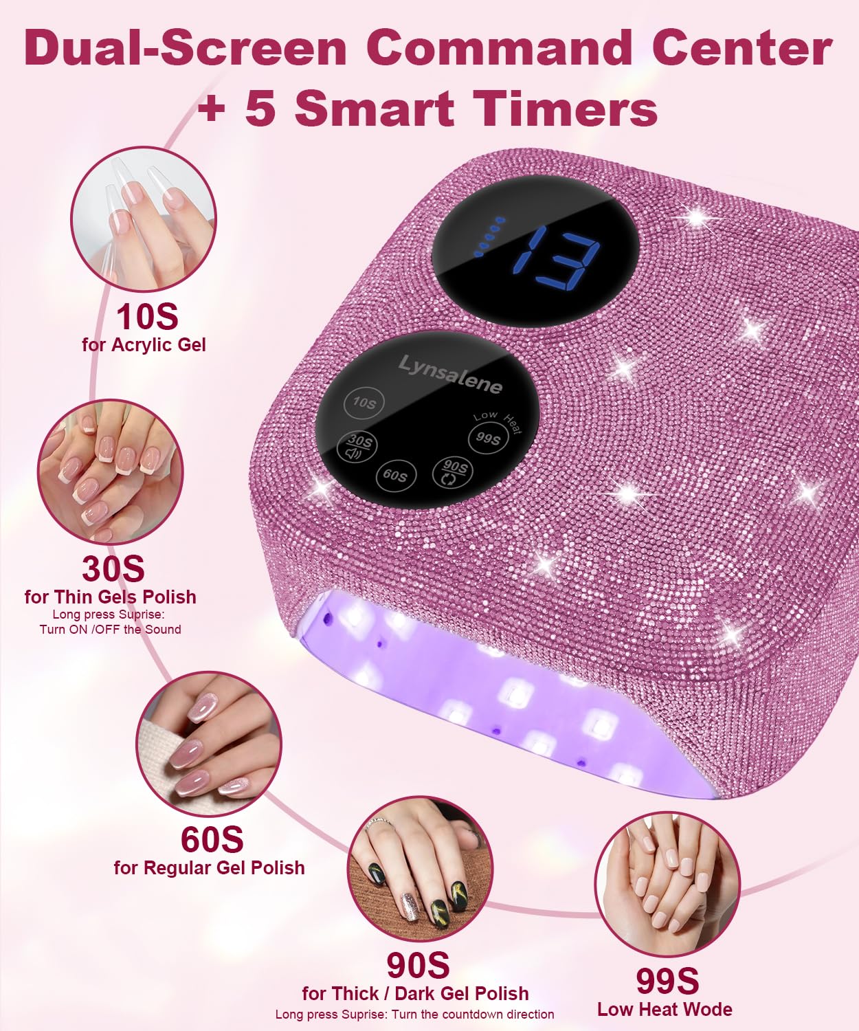 80W Pink Cordless UV LED Nail Lamp with Magnetic Detachable Base