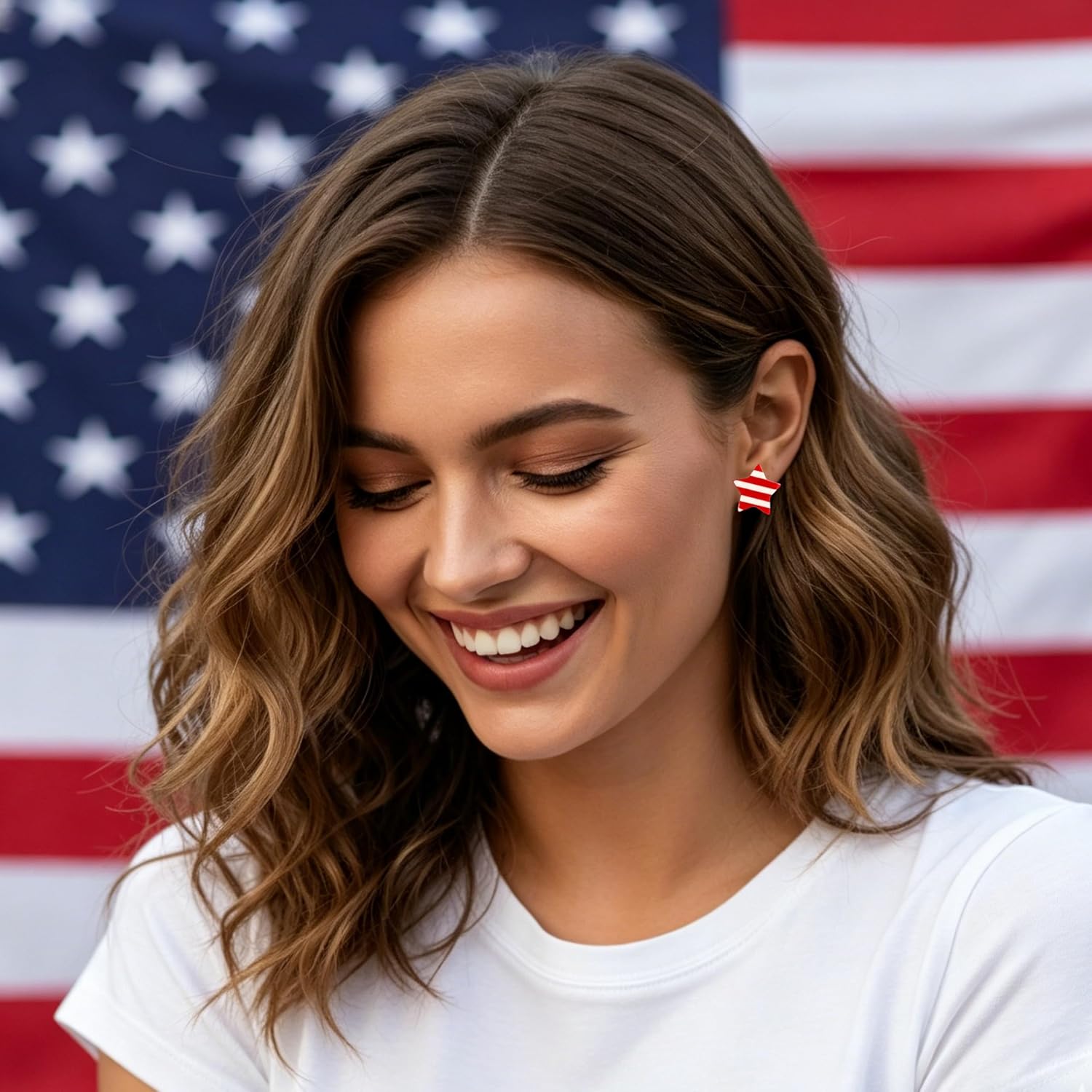 4th of July Earrings,Patriotic Dangle Stud for Women, Fourth of July Jewelry for Veterans Day