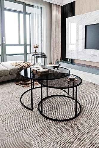 Miniatura 7 de Tokyo - Mesa de centro redonda (31.5 in, cristal ahumado, 2 piezas, juego de mesa auxiliar