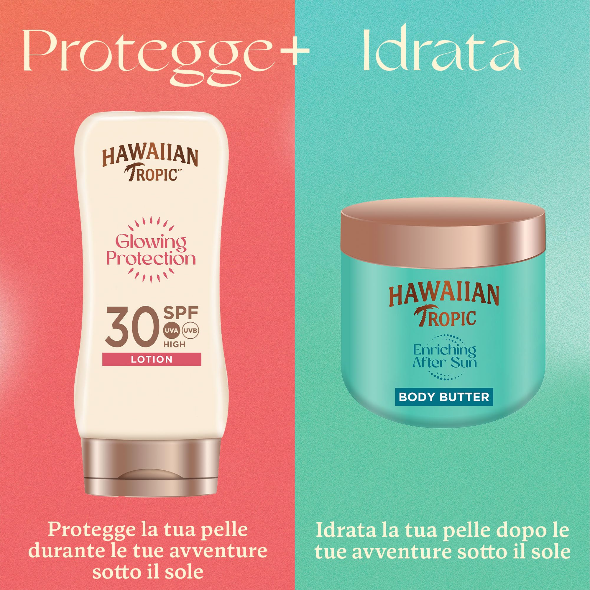 Hawaiian Tropic | Glowing Protection Lozione Solare SPF30, Protezione UVA + UVB, 180 ml, Profumazione Tropicale, con Burro di Karité, Resistente all'Acqua, Vegano