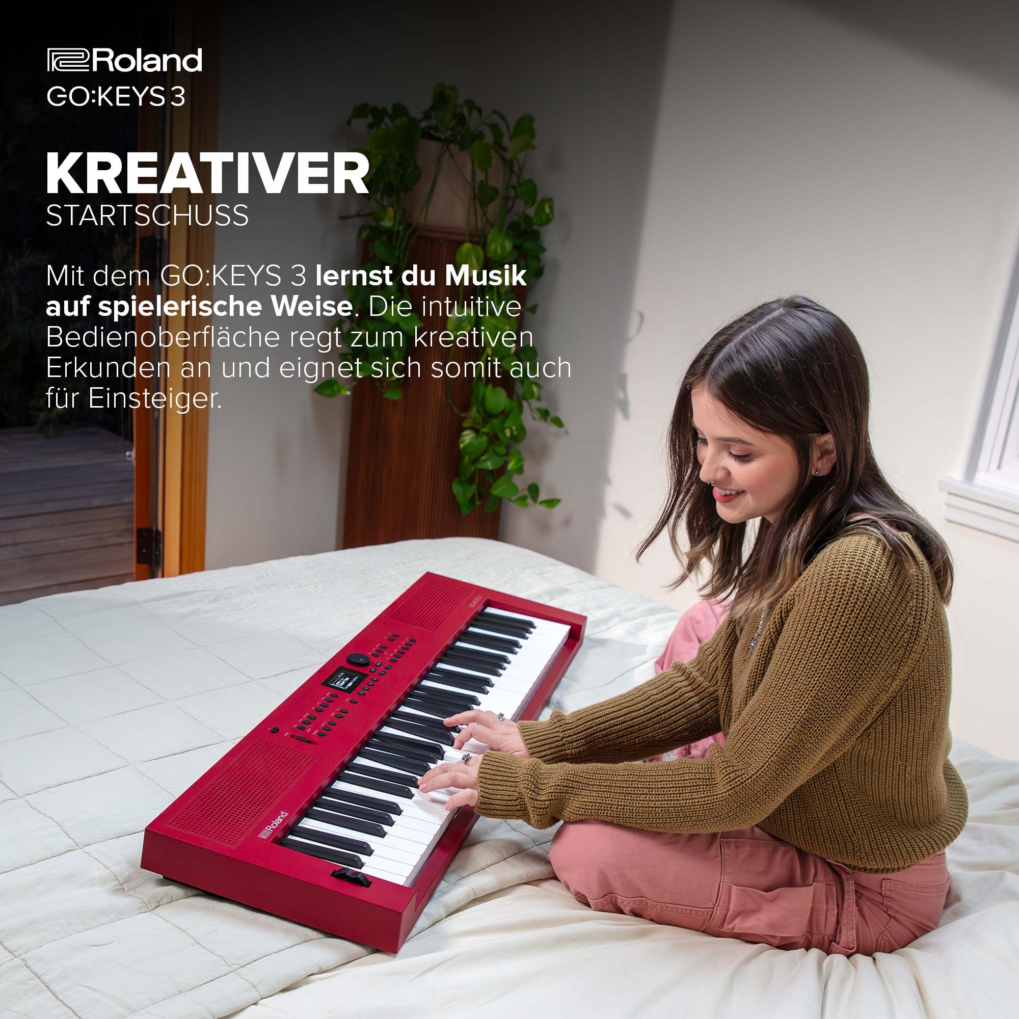 Roland GO:KEYS 3 Music Creation Keyboard | 61 Tasten | ZEN-Core Engine mit über 1000 internen Sounds | Integrierte Stereolautsprecher | Bluetooth Audio/MIDI für Musikstreaming - Dark Red