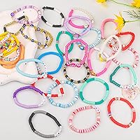 Vista 7 de LUYI Juego de 32 pulseras de joyería preppy para mujer, con cuentas de arcilla coloridas, juego de pulseras Heishi, apilables, pulseras elásticas
