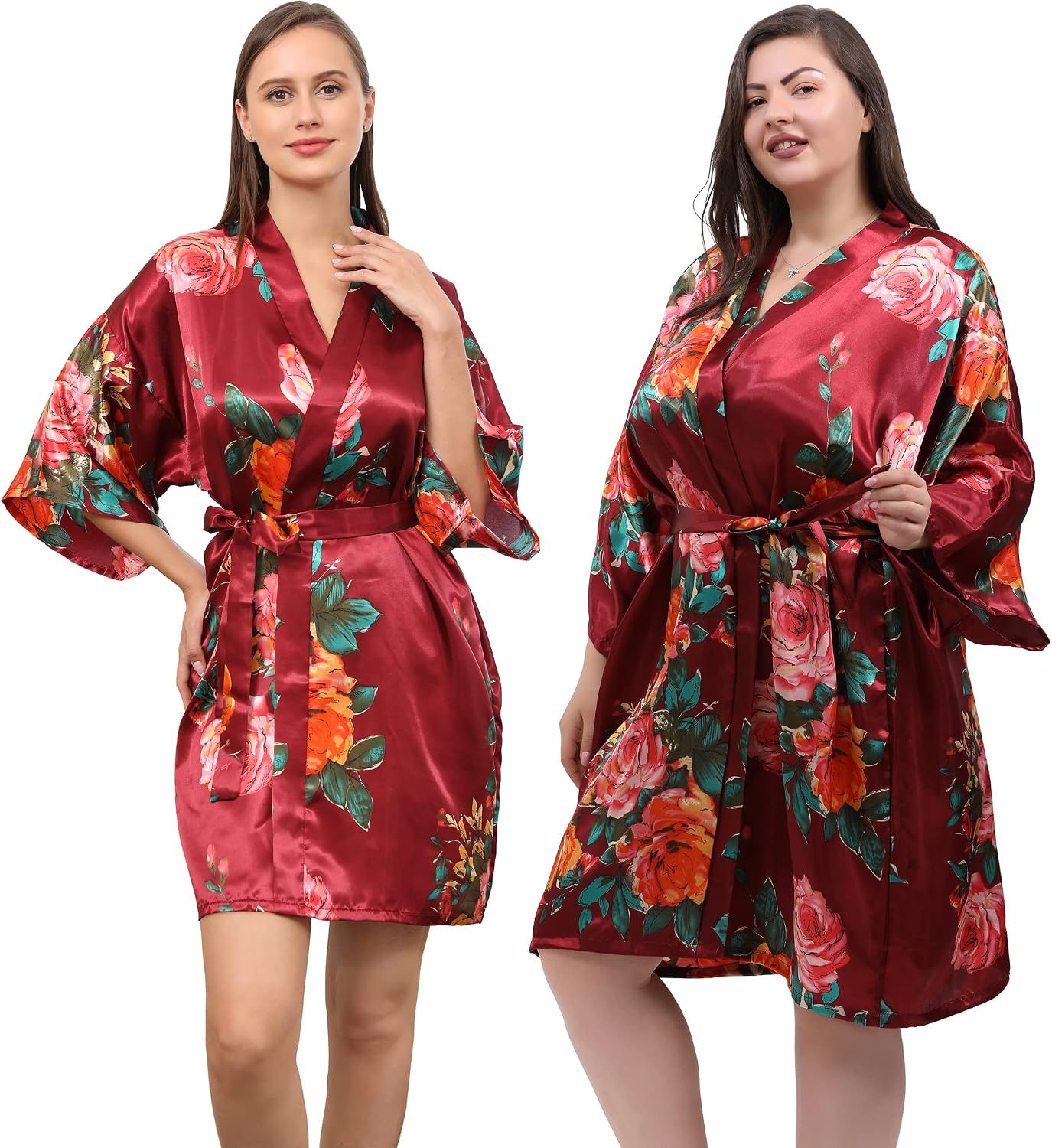 Silky Patterned Robe QXQTER Peony Floral Silky Satin Robe Wedding Bridal Party Bride ...