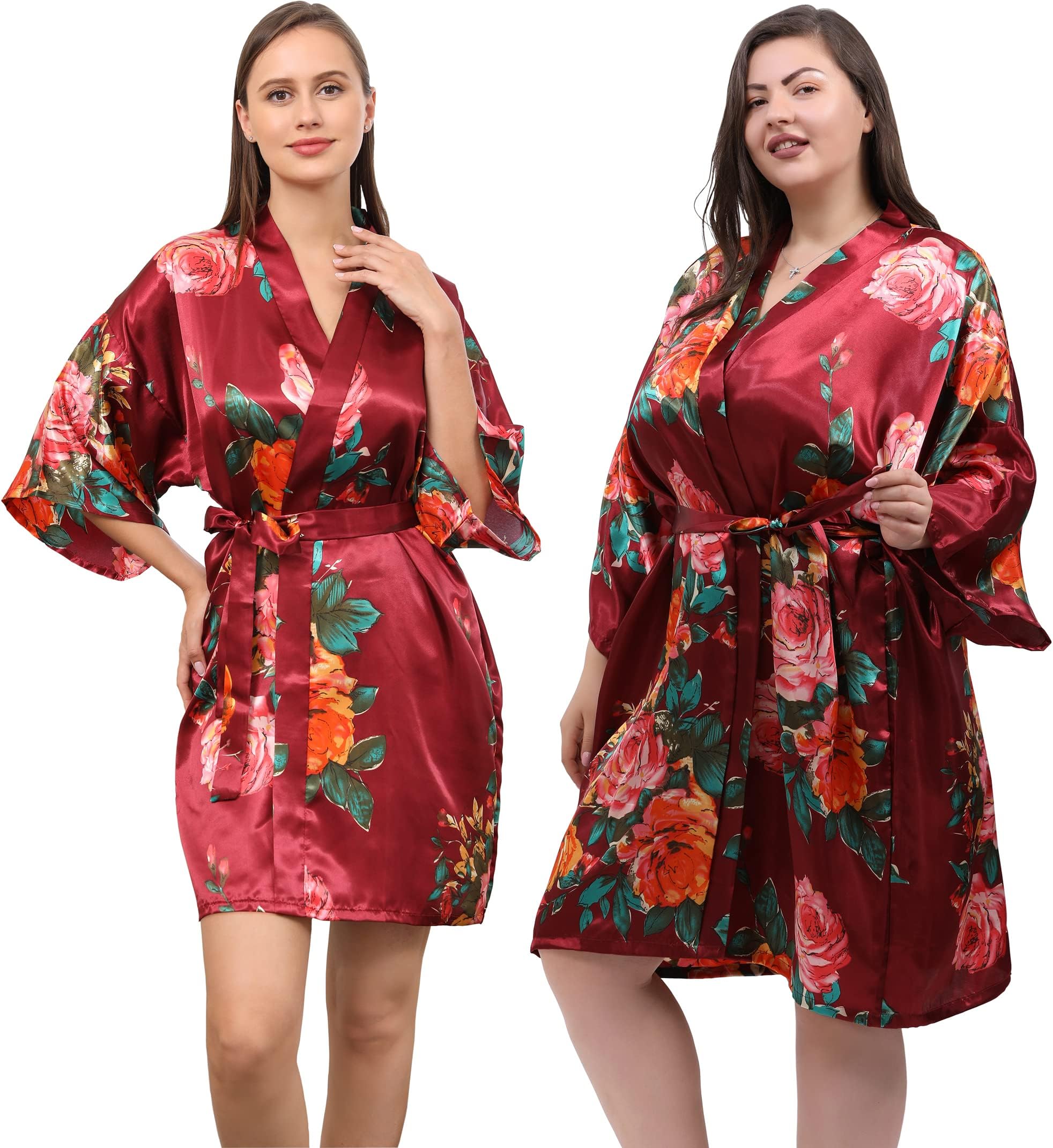 Peony Floral Silky Satin Robe Wedding Bridal Party Bride Bridesmaid Robes for Women Dressing Gown Kimono Robe