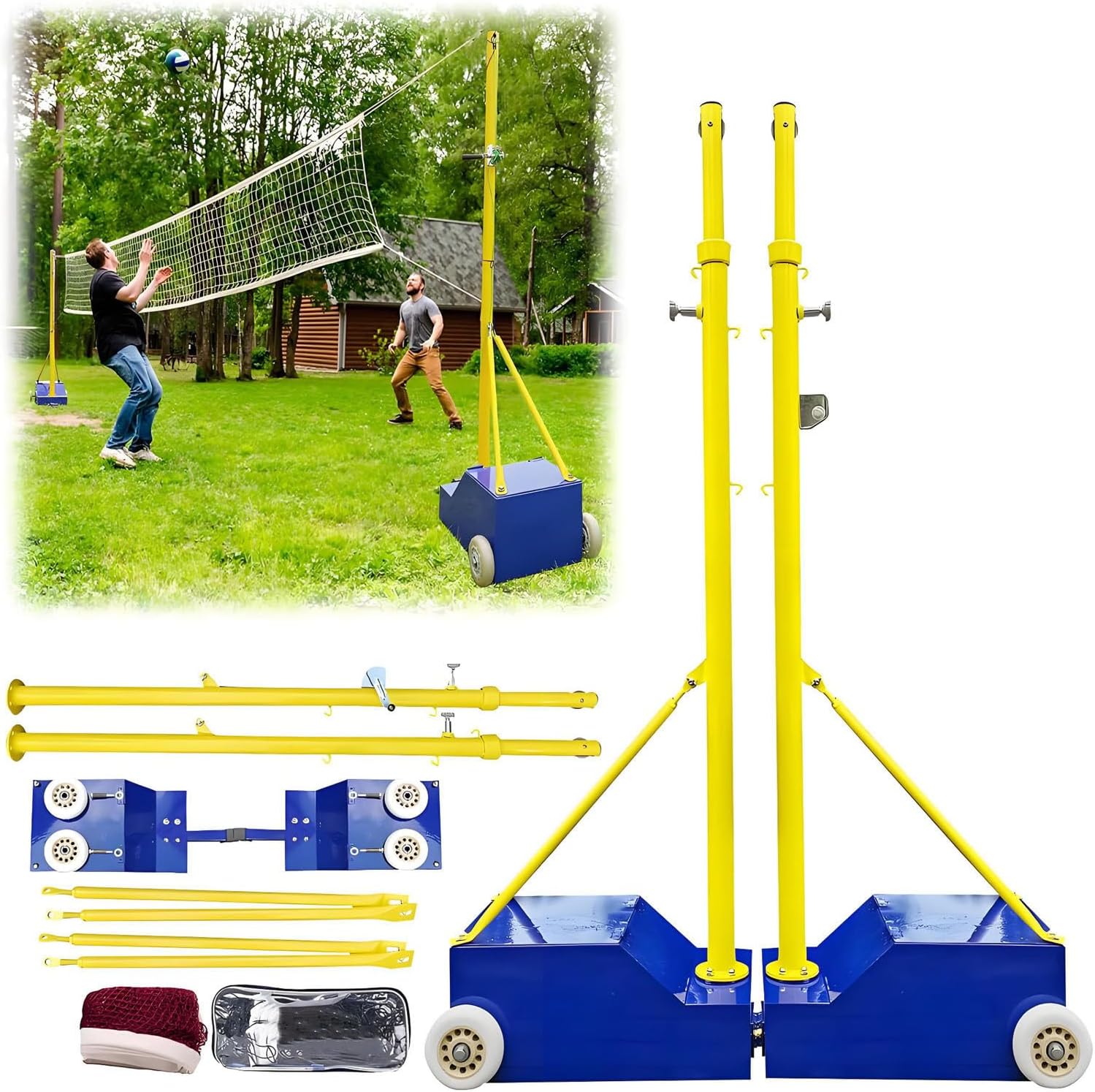 Volleyball Poles for Backyard,with Volleyball Net/Badminton Net,with Height Adjustable Poles, Portable Heavy Duty Volleyballs Badminton Net,Suitable Men,Women
