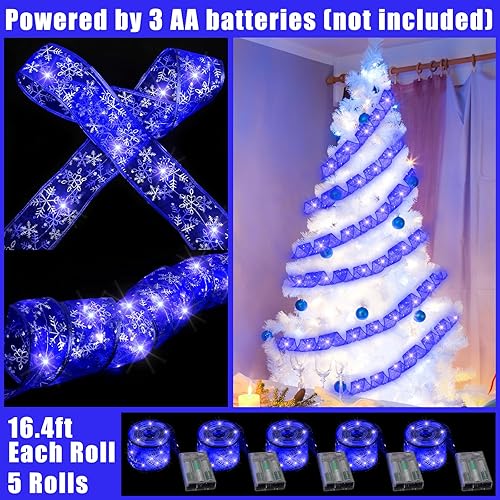 Miniatura 2 de 5 luces de cinta de Navidad de 82 pies, luces LED para árbol de Navidad, funciona con pilas, cinta de Navidad, guirnalda de luces de alambre para