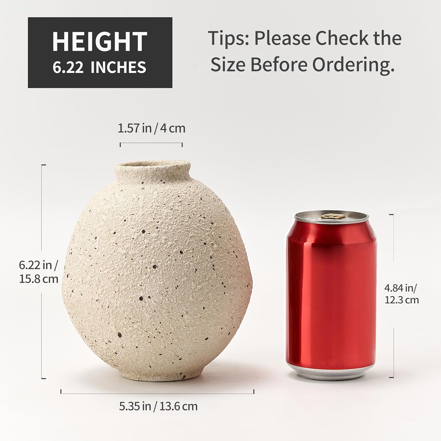 Ceramic Flower Vase, 6.22 Inch Rustic Farmhouse Vase Home Decor, Handcrafted Vintage Pottery Vase, Small Terracotta Vases for Living Room, Table, Shelf, Fireplace, Cream-White - Image 2