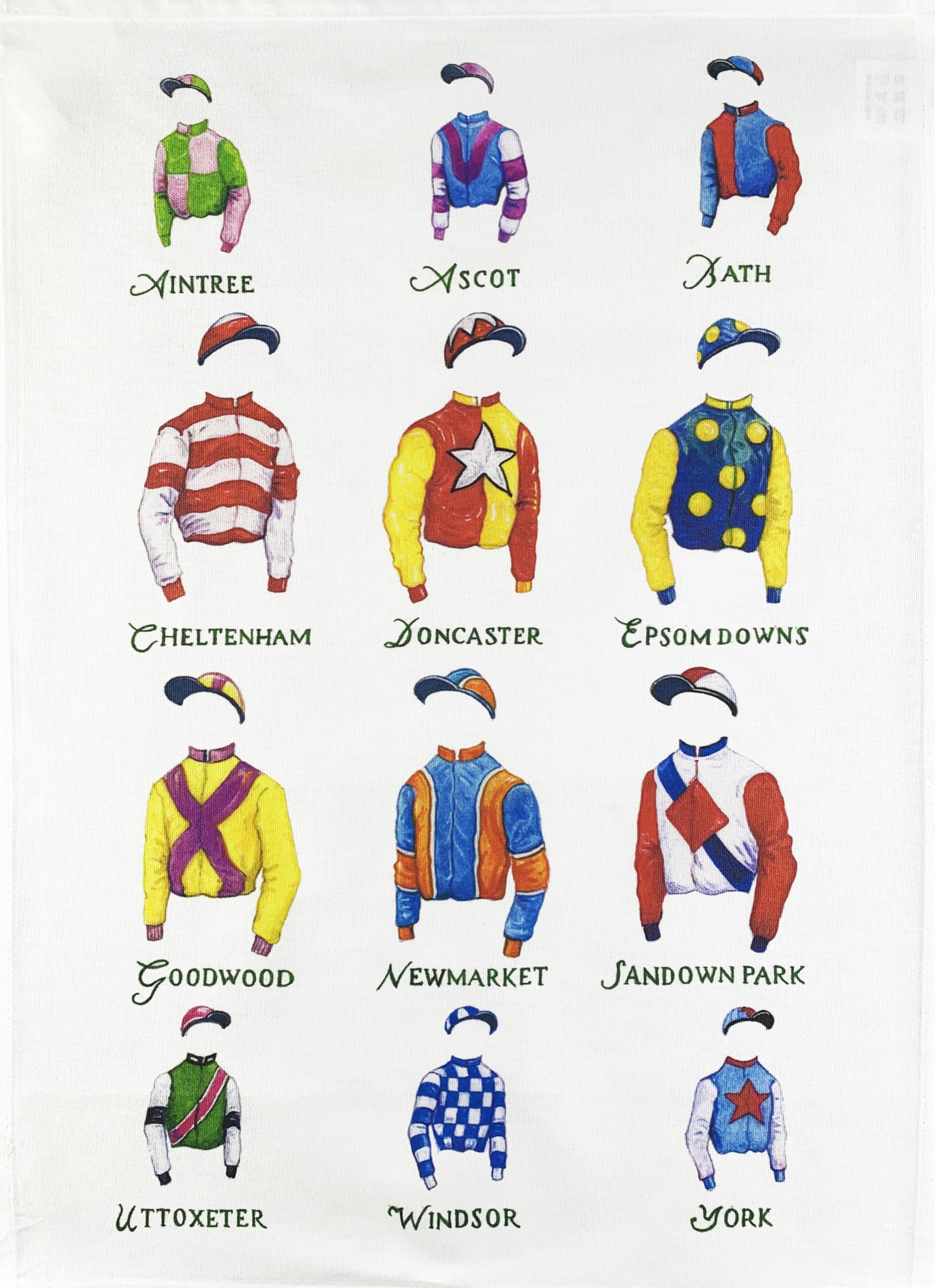 Half A Donkey White Collection Of Horse Riding Silks Large Cotton Tea Towel