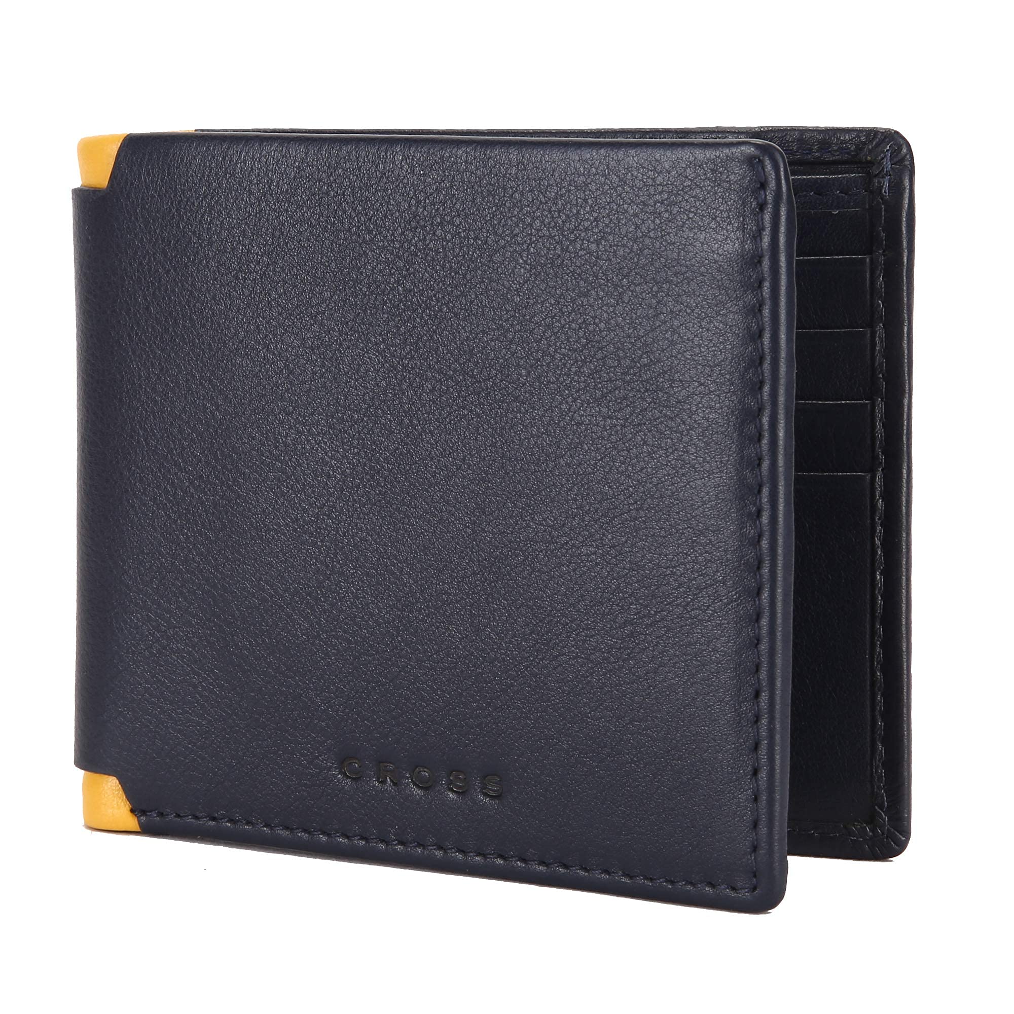 Navy/Yellow Men's Wallet Stylish Genuine Leather Wallets for Men Latest Gents Purse with Card Holder Compartment (AC2048798_3-70)-image-0