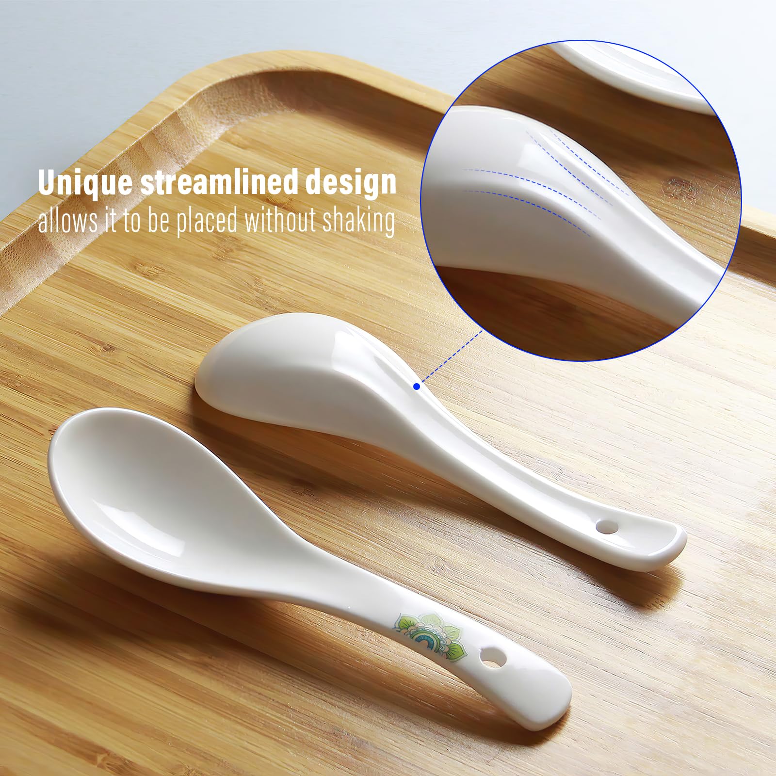 Suppenlöffel, 14 cm, asiatische Suppenlöffel, Keramik, chinesische Suppenlöffel, weiße Keramik, Dessertlöffel, Reislöffel für Ramen, Pho Wonton, Knödel, Miso, spülmaschinen- und ofenfest, 6