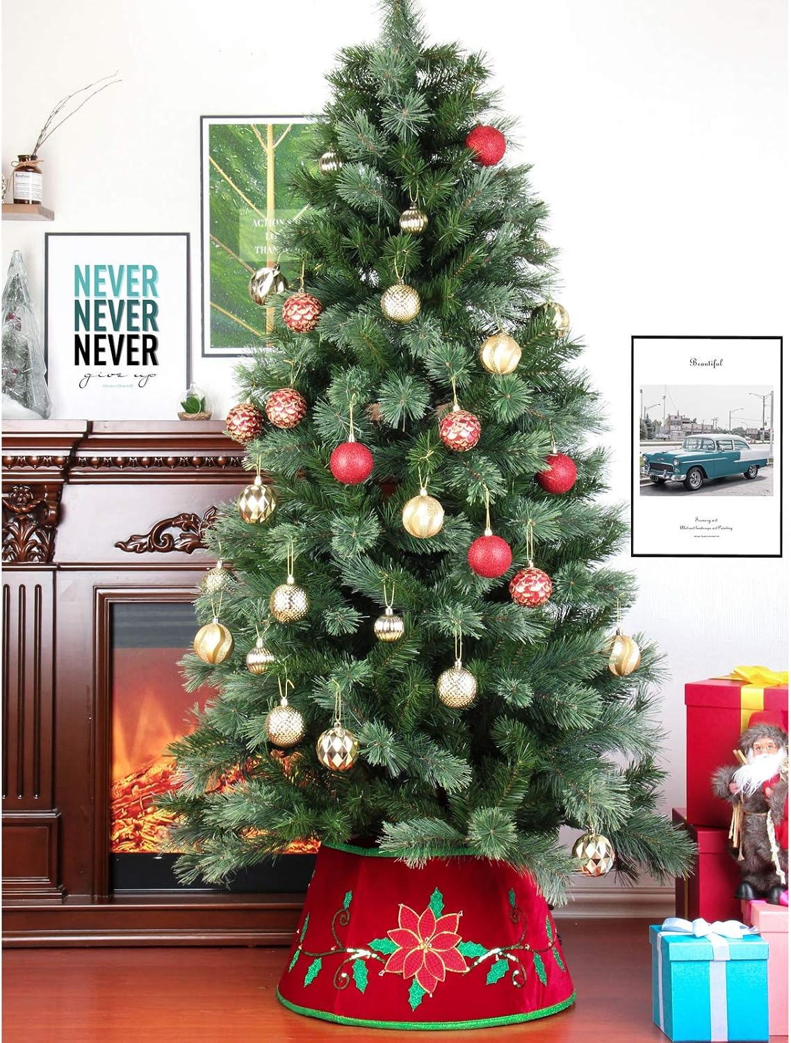 Yomikoo Christmas Tree Collar, Lighted Tree Ring Tree Stand Band with Christmas Flower for X'Mas Tree,Home Decoration