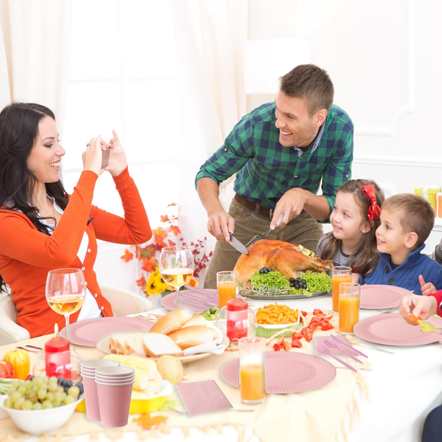 210pcs Paper Plates Disposable Tableware Party Supplies -Plastic silverware, paper cups and plates Serves 30 (pink) - Image 9