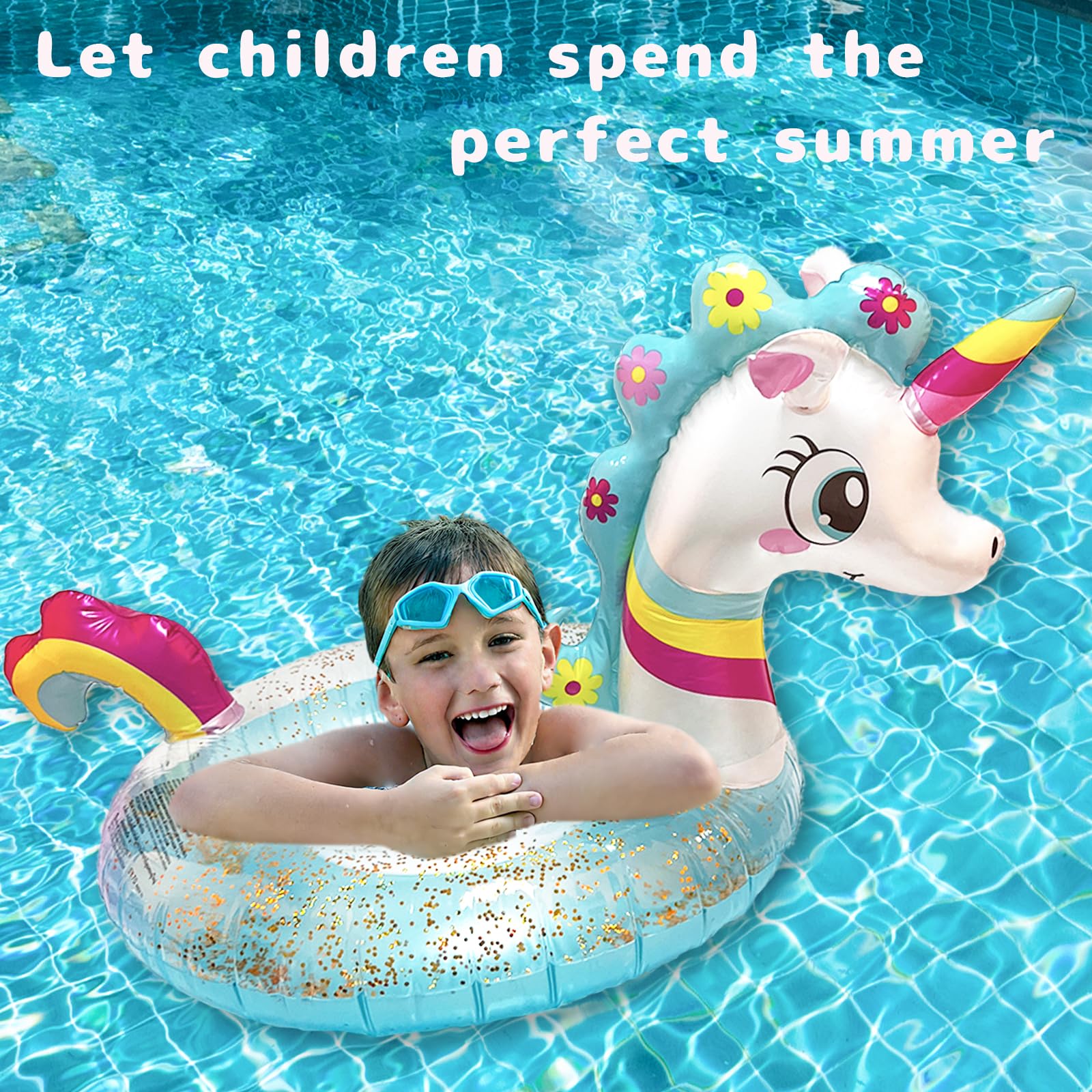 Anillo De Natación Unicornio – 80x55 Cm, Inflable Con Asiento, Para Niños Y Adultos, Playa Y Piscina, Multicolor Con Lentejuelas