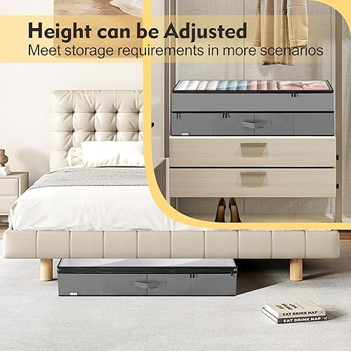 Miniatura 6 de Contenedores de almacenamiento grandes debajo de la cama, paquete de 2 contenedores de almacenamiento de doble capa debajo de la cama con 3 asas,