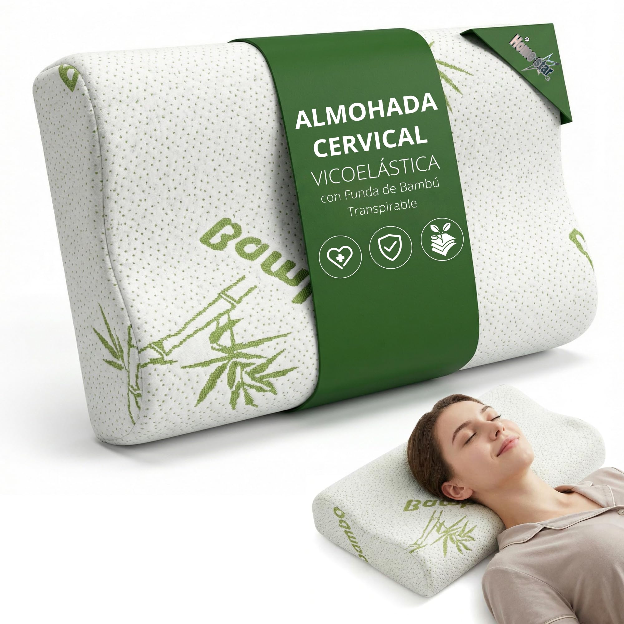 Cuscino cervicale viscoelastico 60 x 40 cm Ergonomico, Memory Foam a rimbalzo lento, fodera in bambù traspirante e lavabile, ortopedico per dolore al collo, dormire lateralmente