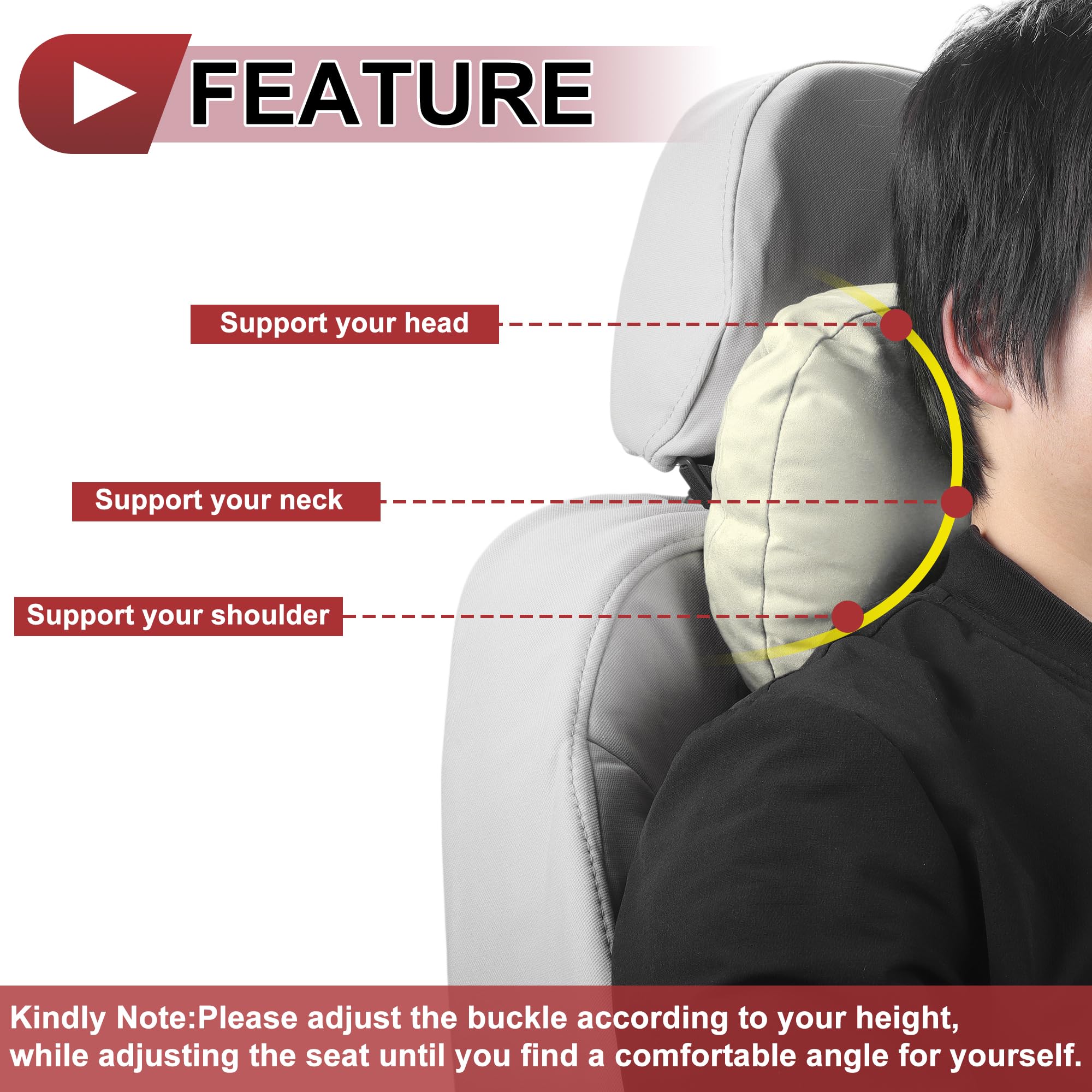 Almohada De Reposacabezas Para Coche Ergonómica Cómoda Almohada De Soporte Para Cuello De Ante, Terciopelo Ancho Ajustable Beige 1 Pcs Para Viajes En Coche