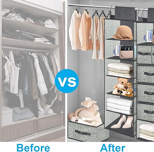 Miniatura 8 de homyfort Organizador colgante de armario con cajones  6 estantes de organización y almacenamiento, 5 cajones de ropa y 6 bolsillos de nailon para