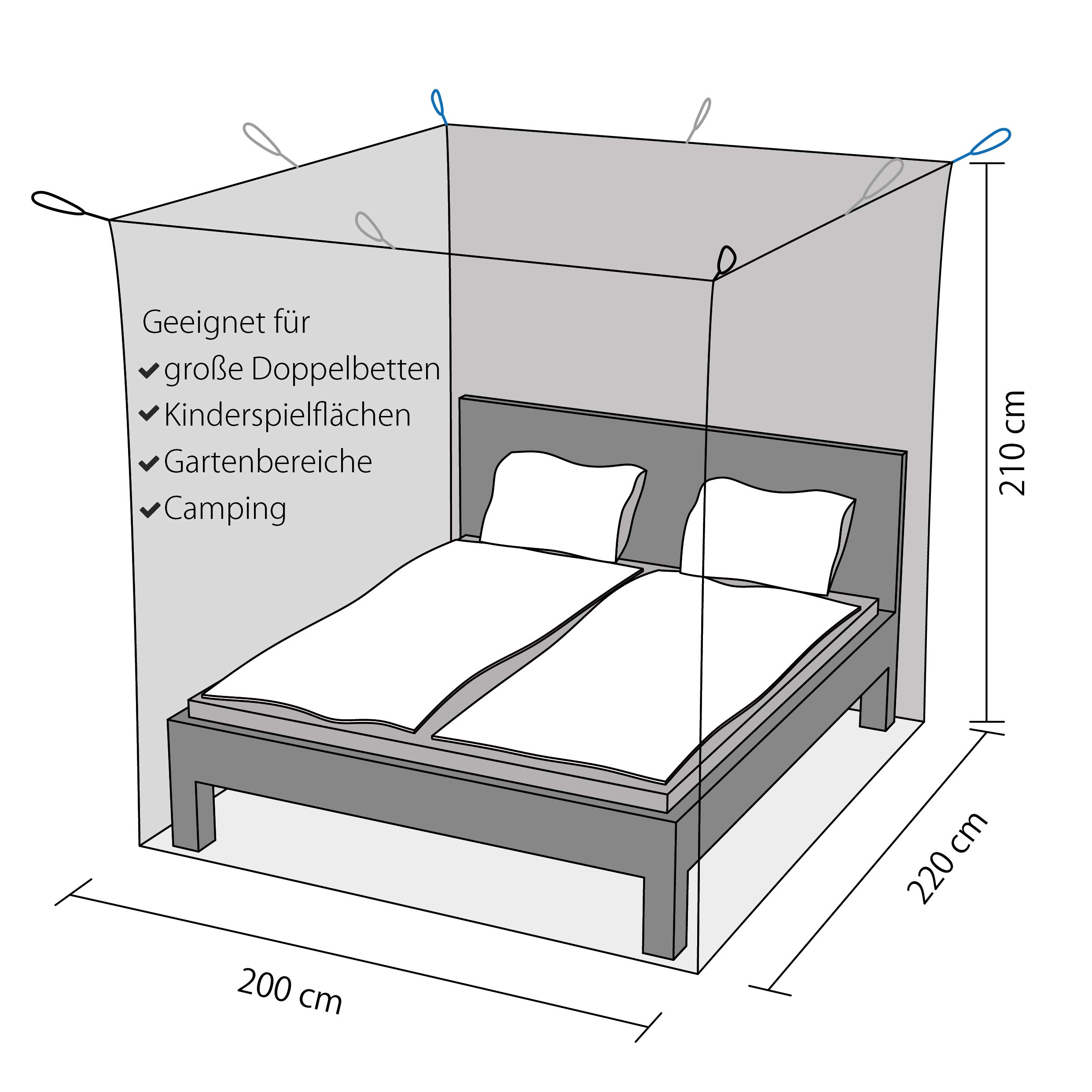 Outdoro Moskitonetz Kastenform inklusive Klebehaken für Reise und Zuhause - extra-groß für Doppelbett & Einzelbett