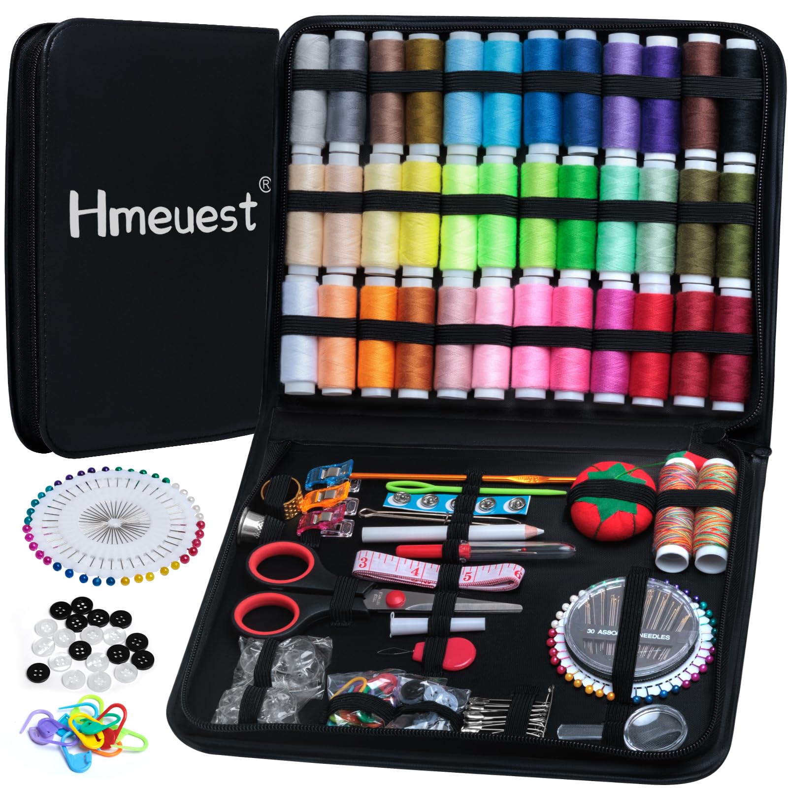 Hmeuest Sewing Kit - 183 Pcs Accessories with Premium Sewing Box, 38 XL Thread, Needles, Scissors, Thimble - Home, Travel, Emergency, Beginner
