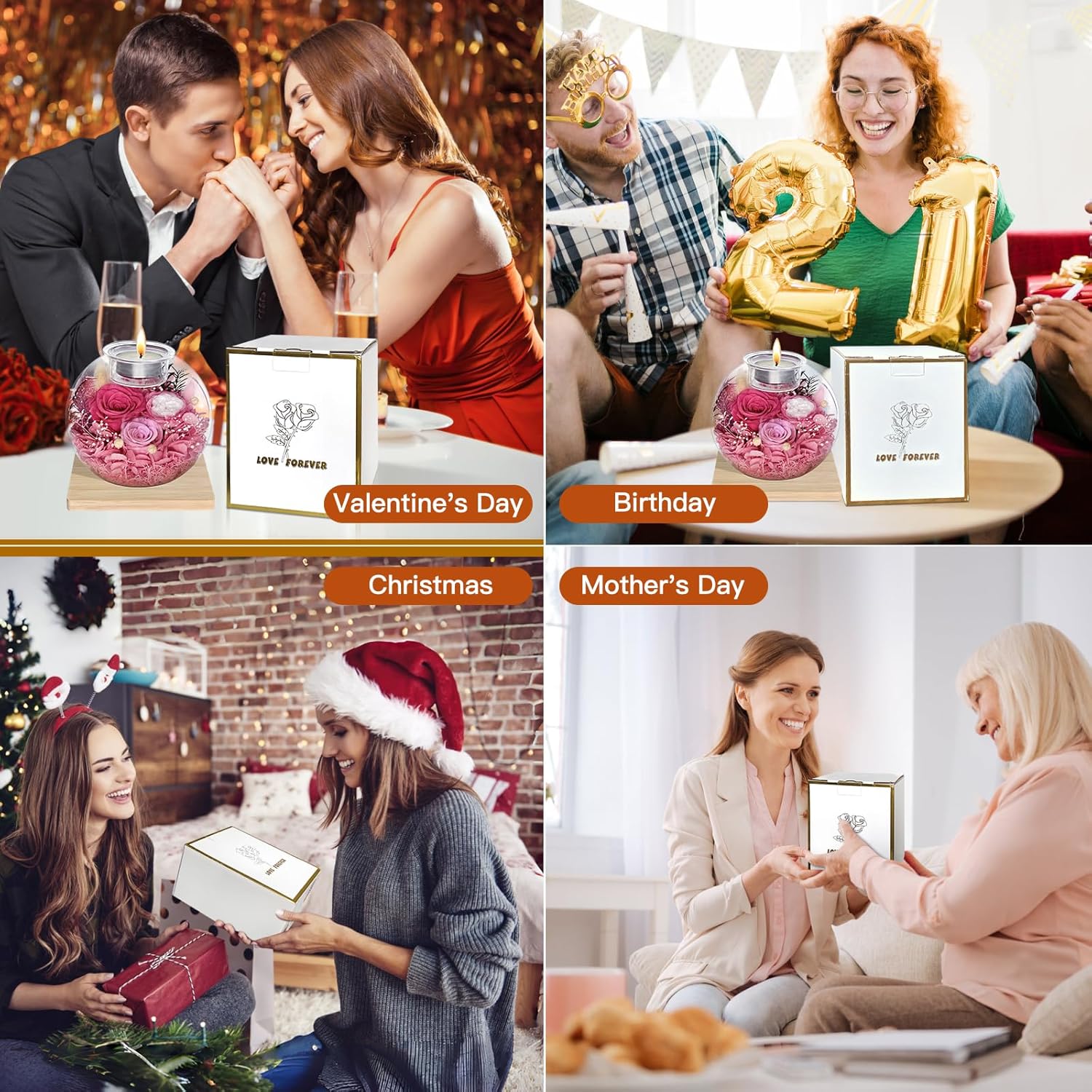 Preserved Roses Birthday Gifts for Her, Flower in Glass Dome with Scented, Flower for Women Mom Wife Daughter Girlfriend on Birthday Mothers Day Anniversary Valentines Day Christmas (Pink) - Image 3