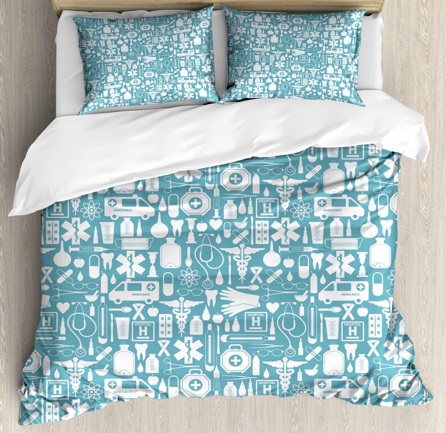 Ambesonne Steampunk Duvet Cover Set, Abstract Design of The Grey Toned Gears Working in Harmony Conceptual Image, Decorative 3 Piece Bedding Set with 2 Pillow Shams, Queen Size, Grey and White
