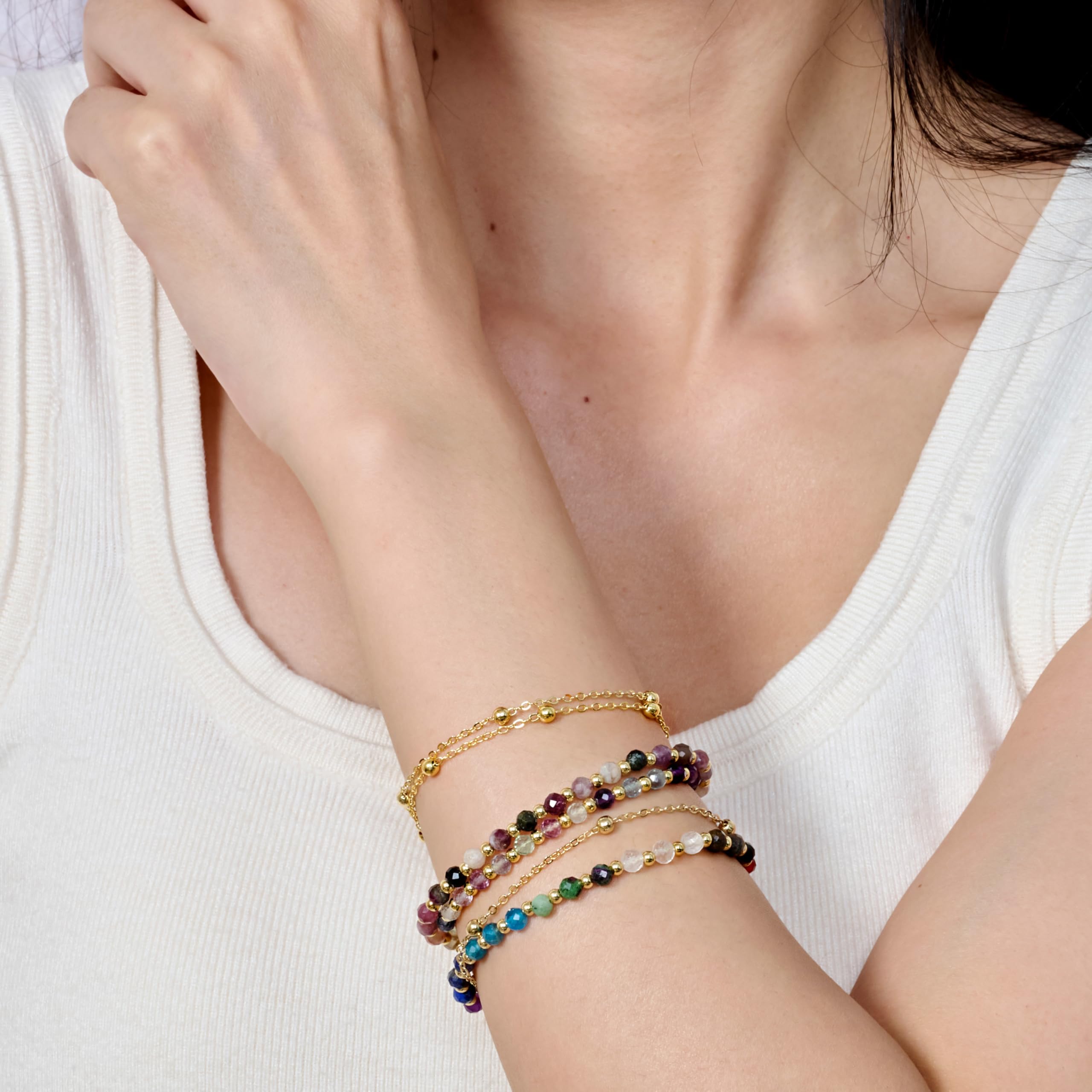 Farfume Bracelet en pierres naturelles pour femme, perles en pierre naturelle de 4 mm, gemmes travaillées à la main, bijoux idéaux en guise de cadeau