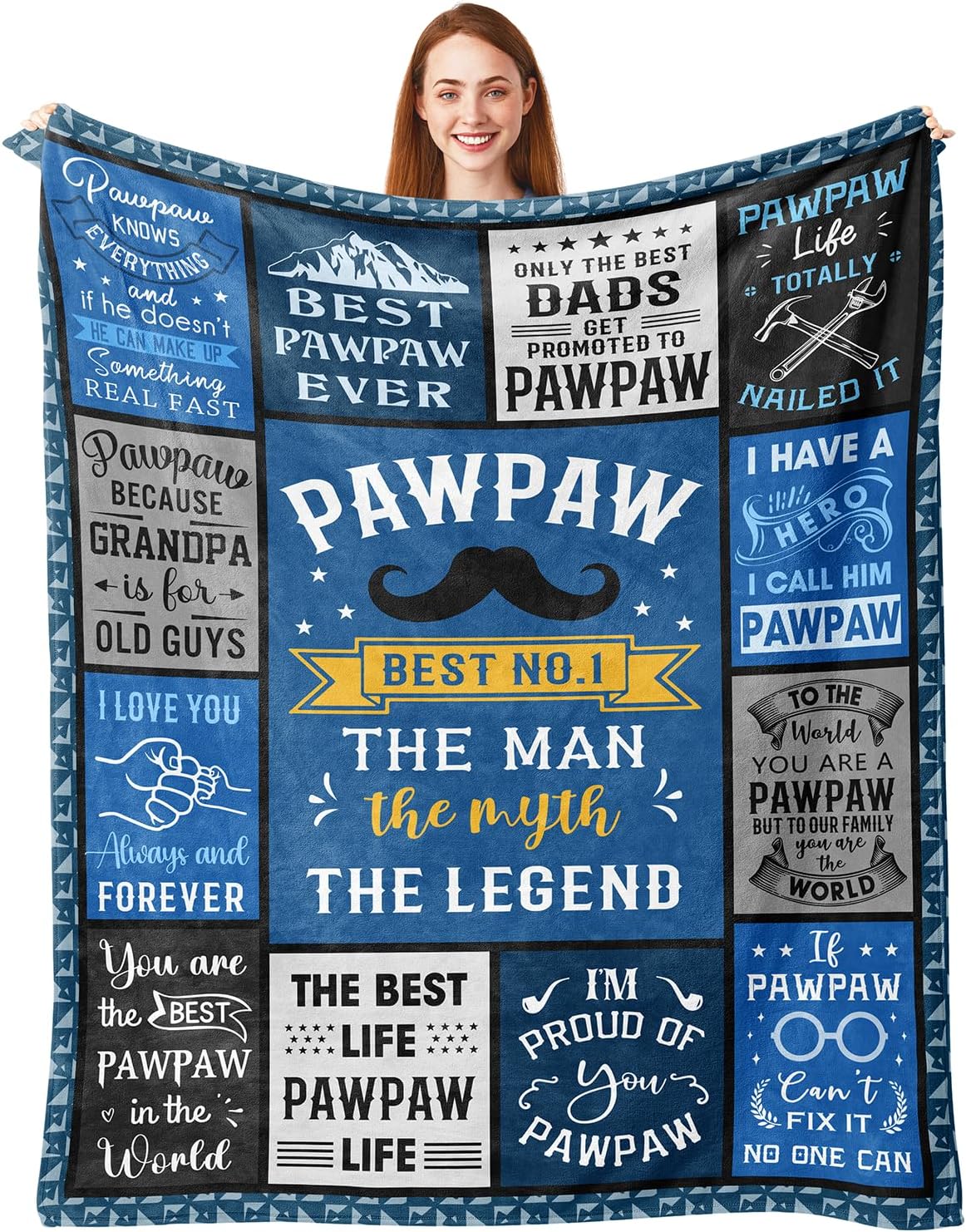 Pubrave Pawpaw Gifts, Fathers Day/Birthday Gifts for Pawpaw, Paw Paw Gifts for Grandpa/Grandfather, Pawpaw Gifts from Grandchildren/Grandkids, Pawpaw Fathers Day/Birthday Gift Blanket 60x50in