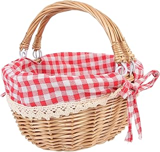 Cabilock Wicker Picnic Basket with Handles:Willow Picnic Hamper Natural Hand Woven Easter Basket for Easter Egg Gathering