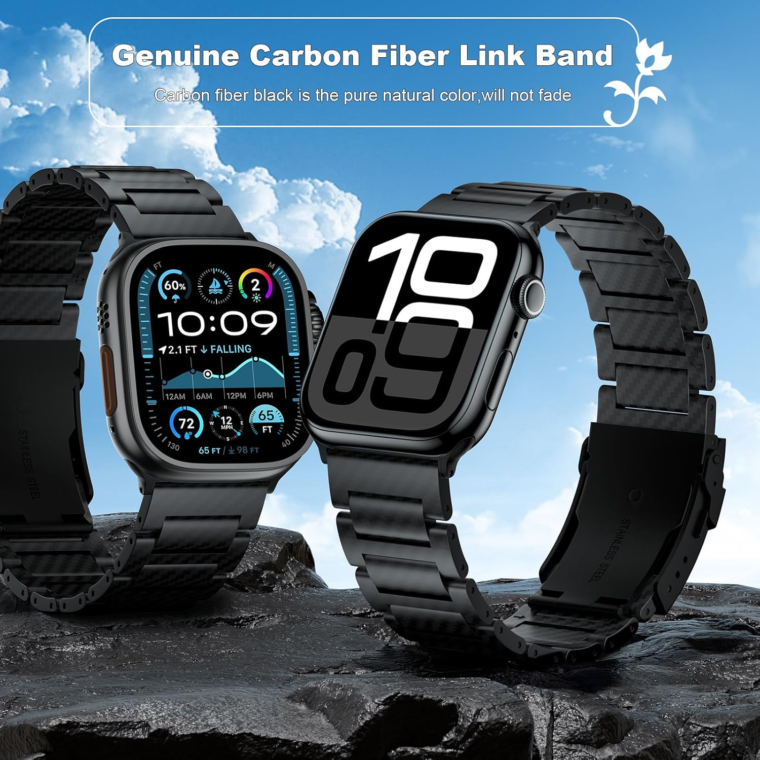 iiteeology Carbon Band Compatible with Apple Watch 46mm 45mm 44mm 42mm Series 11-1, Ultra 3/Ultra 2 49mm Band, Upgraded Light Genuine Carbon Fiber Band for Men