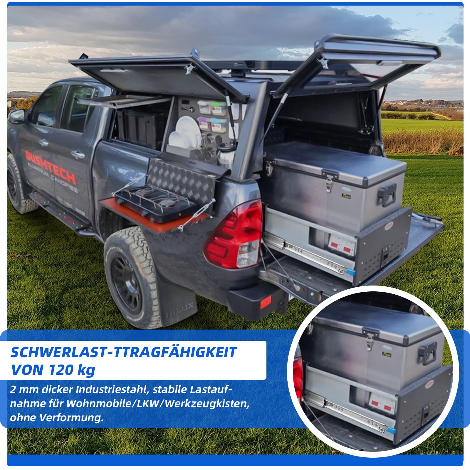 Schwerlastauszug mit Verriegelung Schubladenschienen 53 mm Vollauszug Kugellagerung 93-120 kg Tragkraft 450 mm