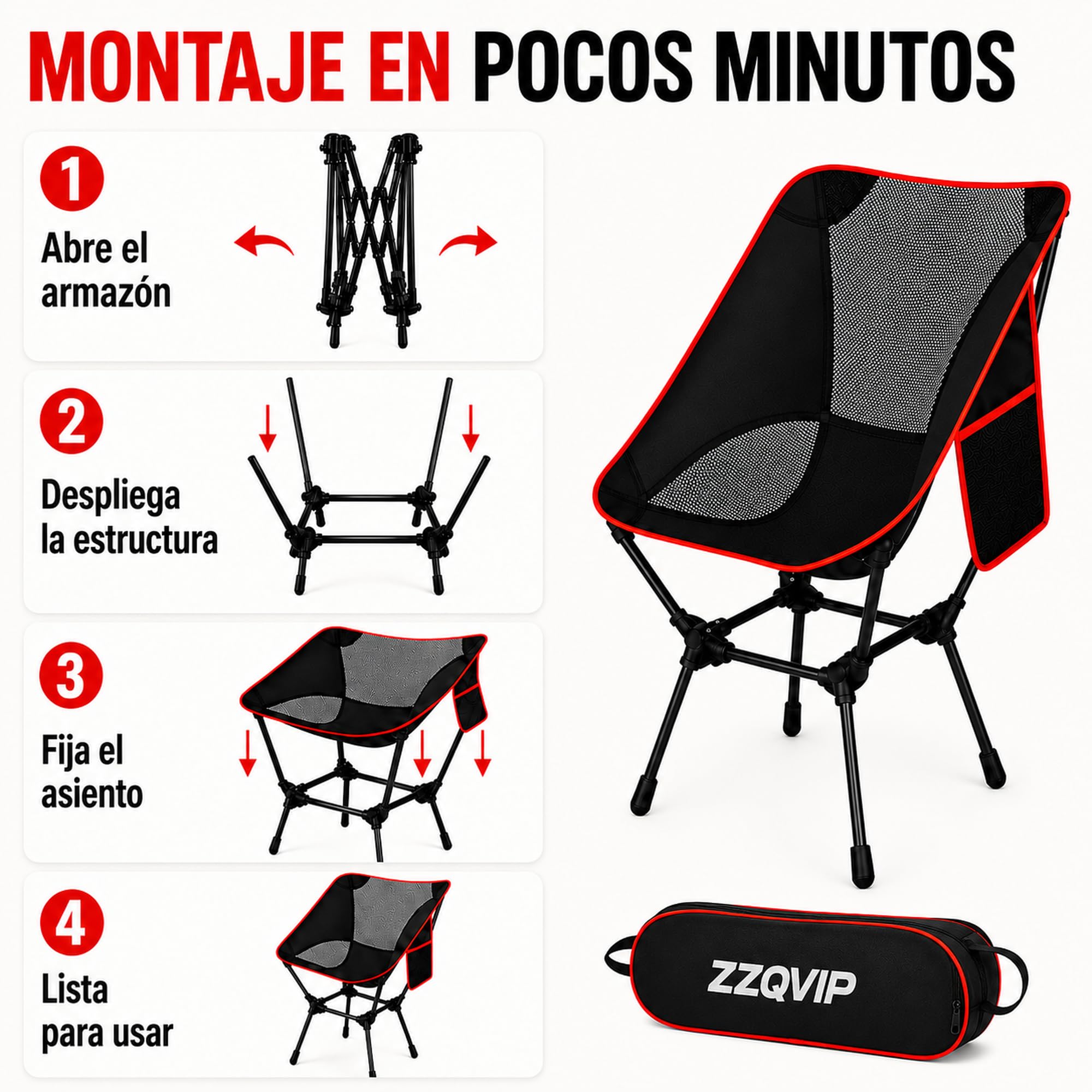 Składane Krzesło Kempingowe Lekkie 1,59 kg, Przenośny Moon Chair 900D z Torbą i Kieszenią Boczną, na Plażę Wędkowanie Piknik Ogród do 120 kg