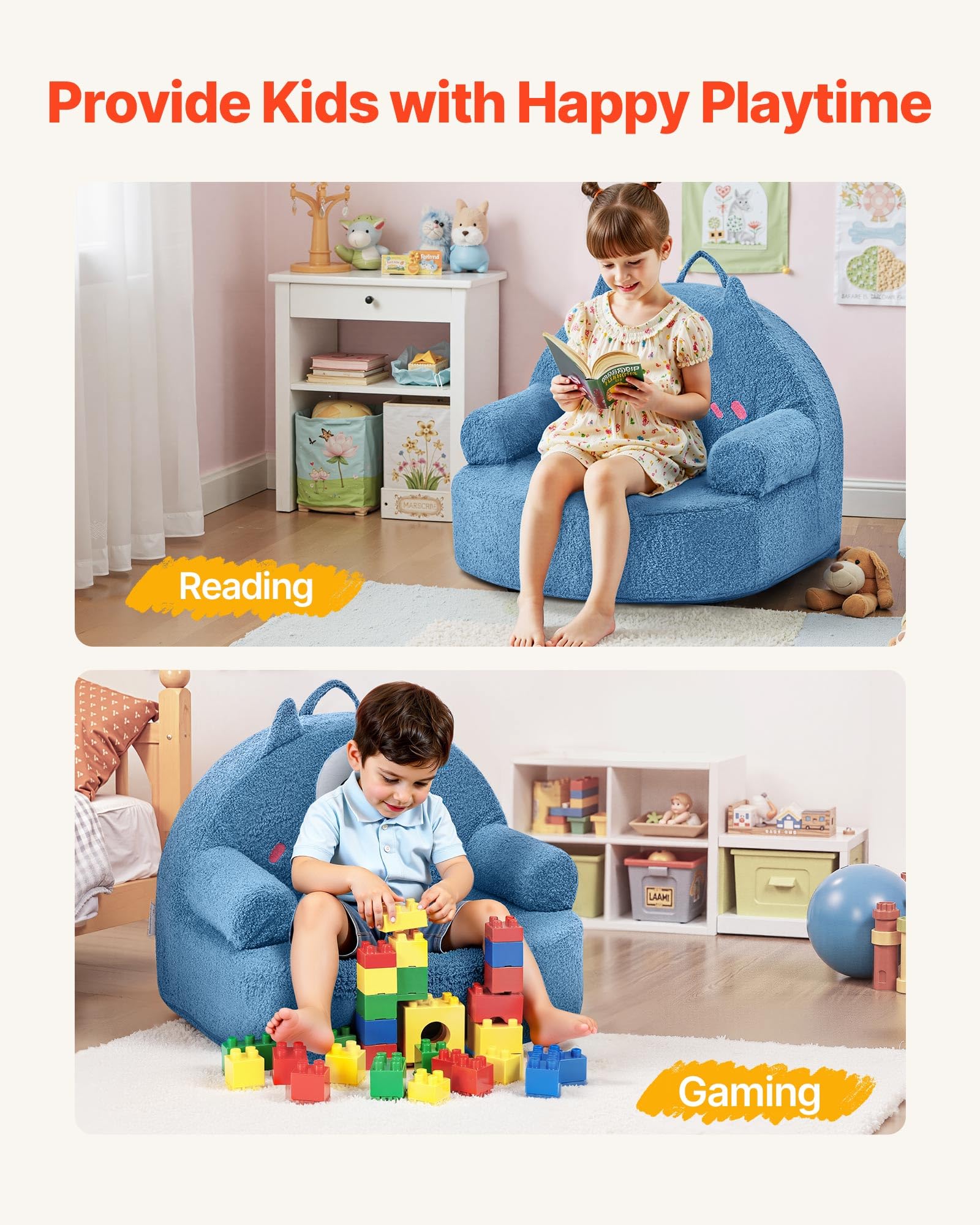 VEVOR Divano per Bambini, Poltrona in Schiuma Stile Mostro con Braccioli, Sedia per Bambini Mobile e Lavabile, in Spugna 28D e Peluche per Sala Giochi, Camera da Letto, Soggiorno, Blu