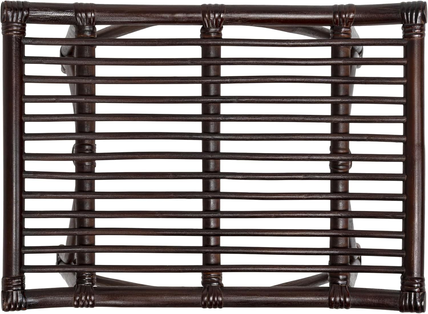 JONATHAN Y Gabriel 18" Dark Brown Handcrafted Rattan and Teak Wood Vanity Stool, Bohemian Backless Accent Ottoman Footstool STL3005B
