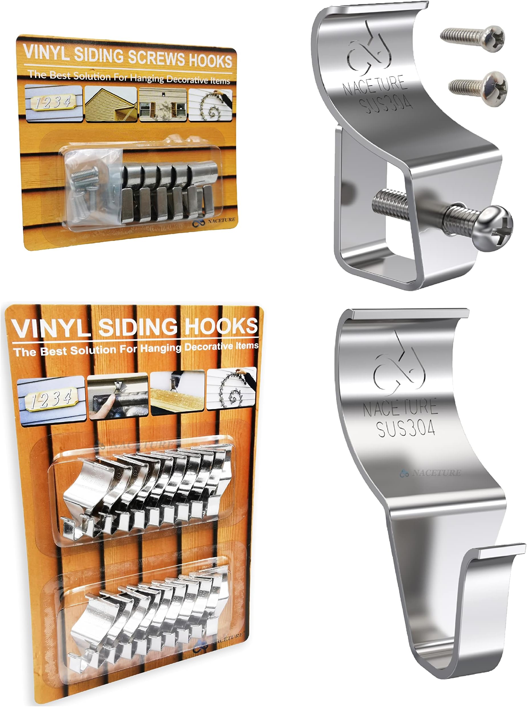NACETURE Vinyl Siding Hooks Hanger 20 Pack and Vinyl Siding Screw Hanger 6 Pack