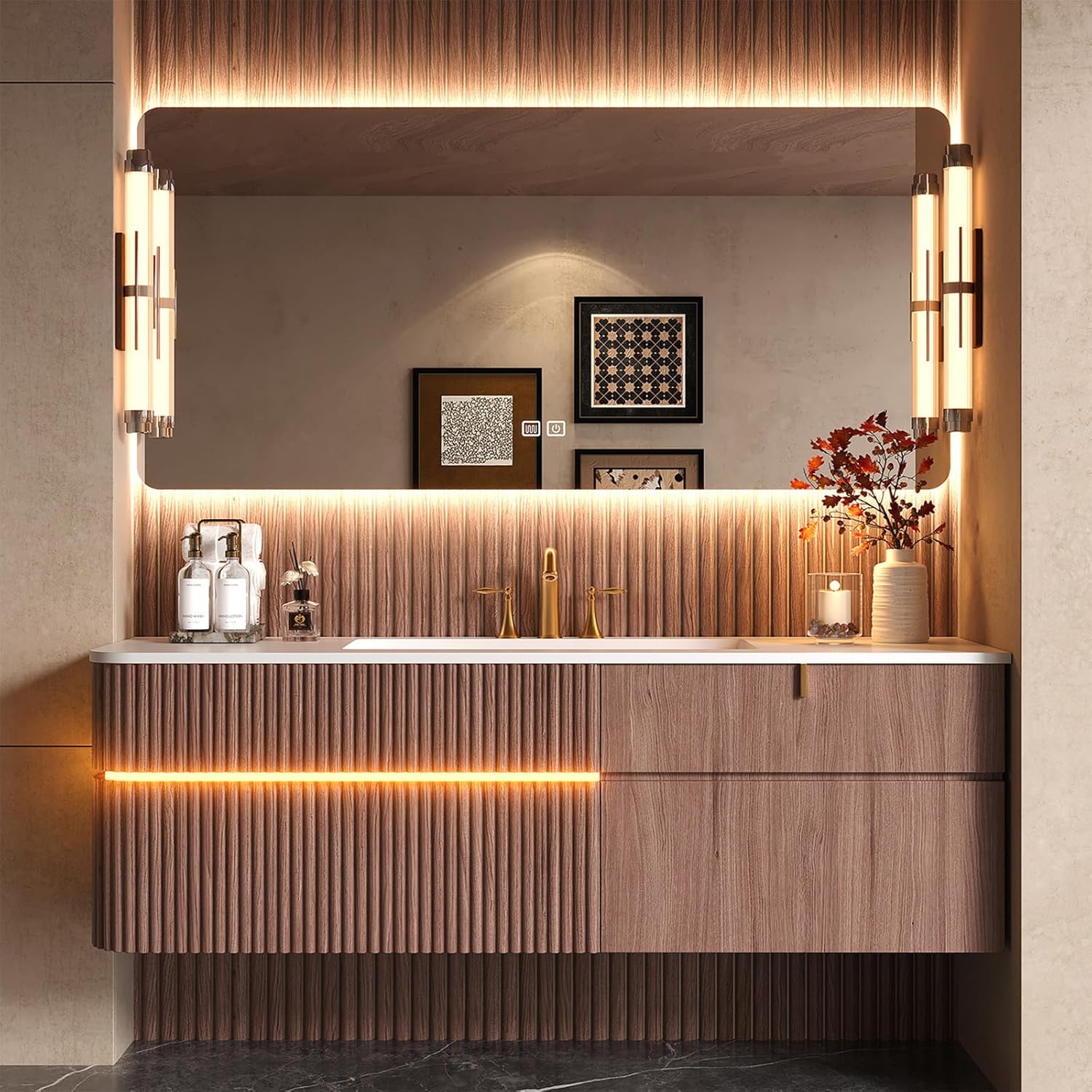Oneroom Vessel Sink Bathroom Vanity, Bathroom Vanities with Sink Vanity Sink,Lighted Vanity Mirror Wall Mounted & Giant Mirror, Mirror with Light