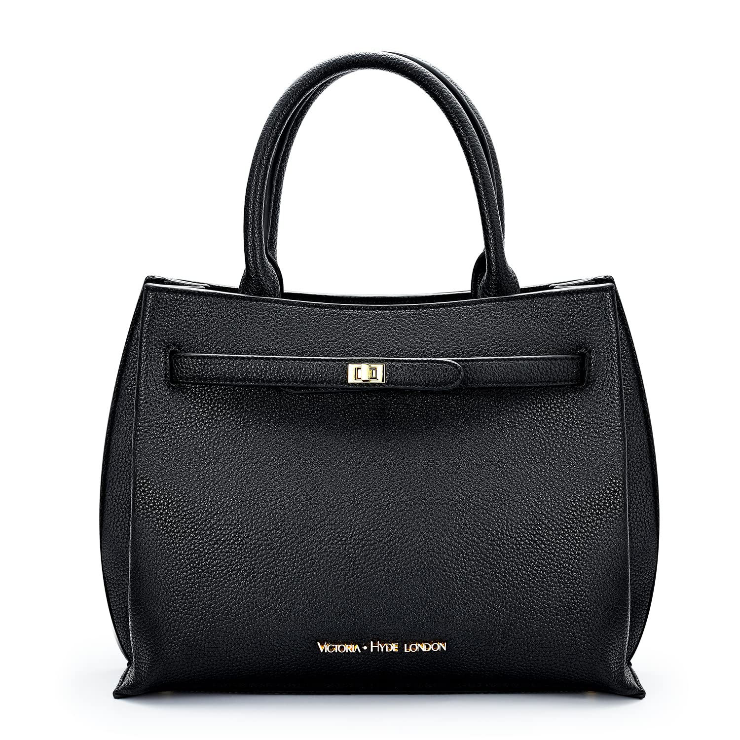 VICTORIA HYDE Bolso de Mano Grande para Mujer de Piel Sintética de Poliuretano, Negro, Elegante para Oficina y Trabajo