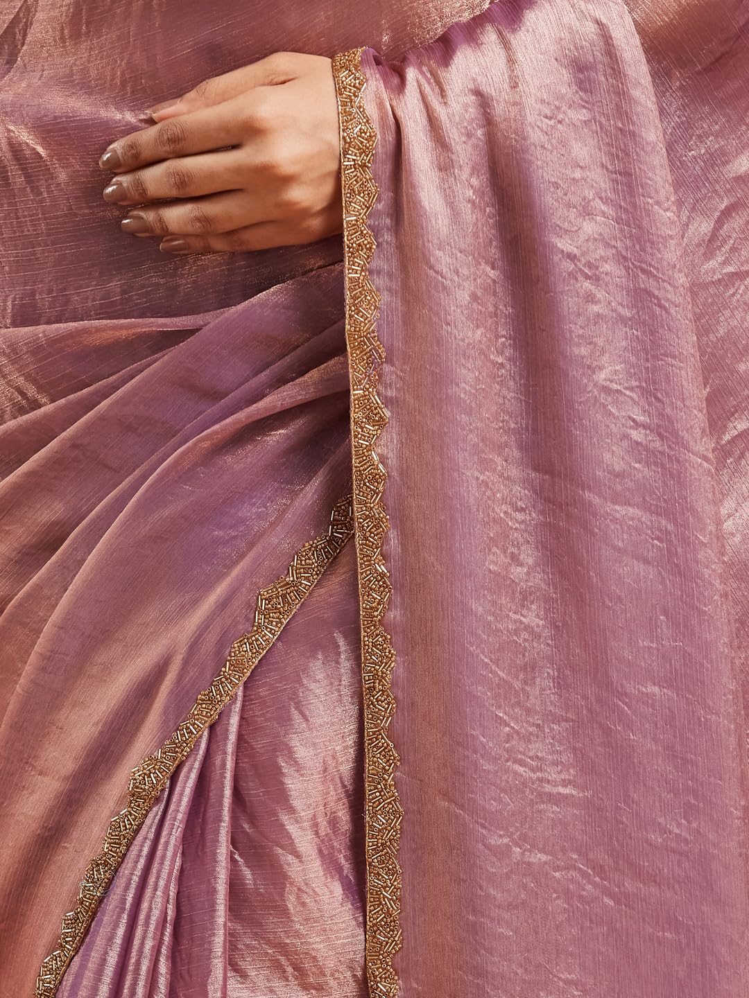LOROFY Women's Chiffon Two Tone Saree (With Blouse) (Wine) - Image 6 thumbnail