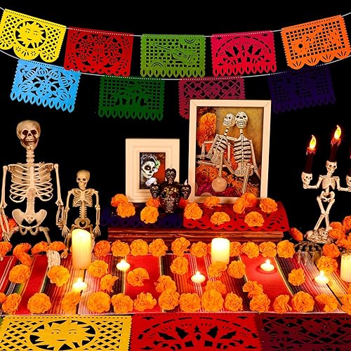 Miniatura 2 de Funtery 50 cabezas de flores de caléndula a granel, decoración del día de los muertos, decoración de altar de ofendas, día de muertos, 9 piezas de