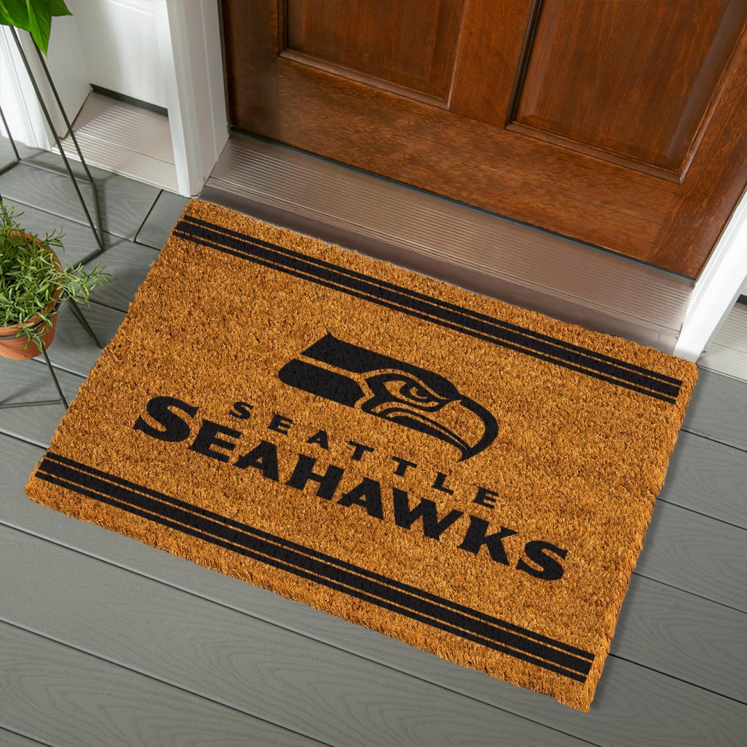 Team Sports America NFL Seattle Seahawks Coir Doormat 36"x24", Officially Licensed Team Logo, Extra Large Front Door Mat, Outdoor Indoor Entrance Rug, Non-Slip Welcome Mat for Porch Patio