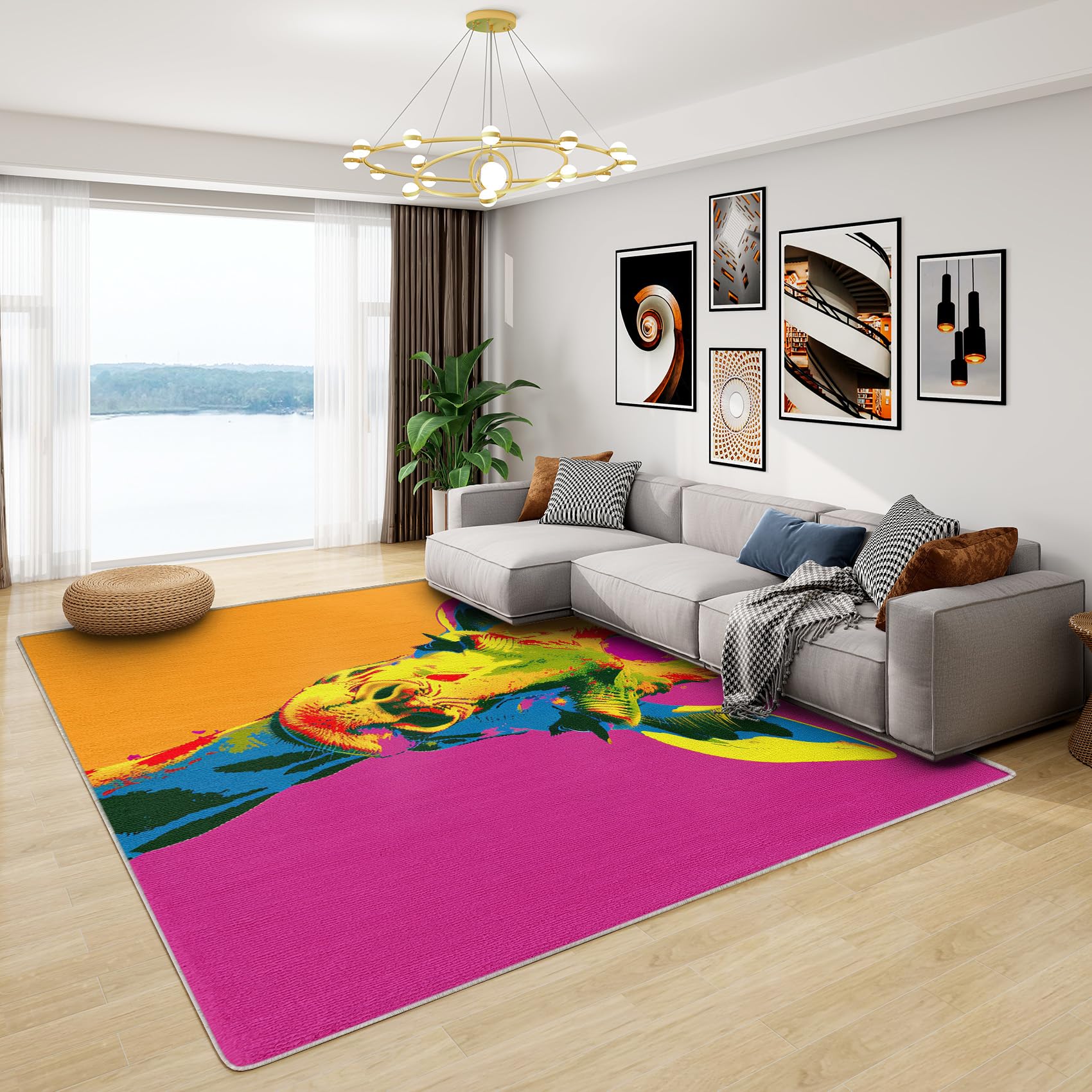 Giraffe Decor - Colorful Animal Rug, Kids Wildlife Rugs for Living Room Bedroom, Washable Non Slip Soft Large Carpet, Patterned Area Rugs & Home Decor 160x230 cm