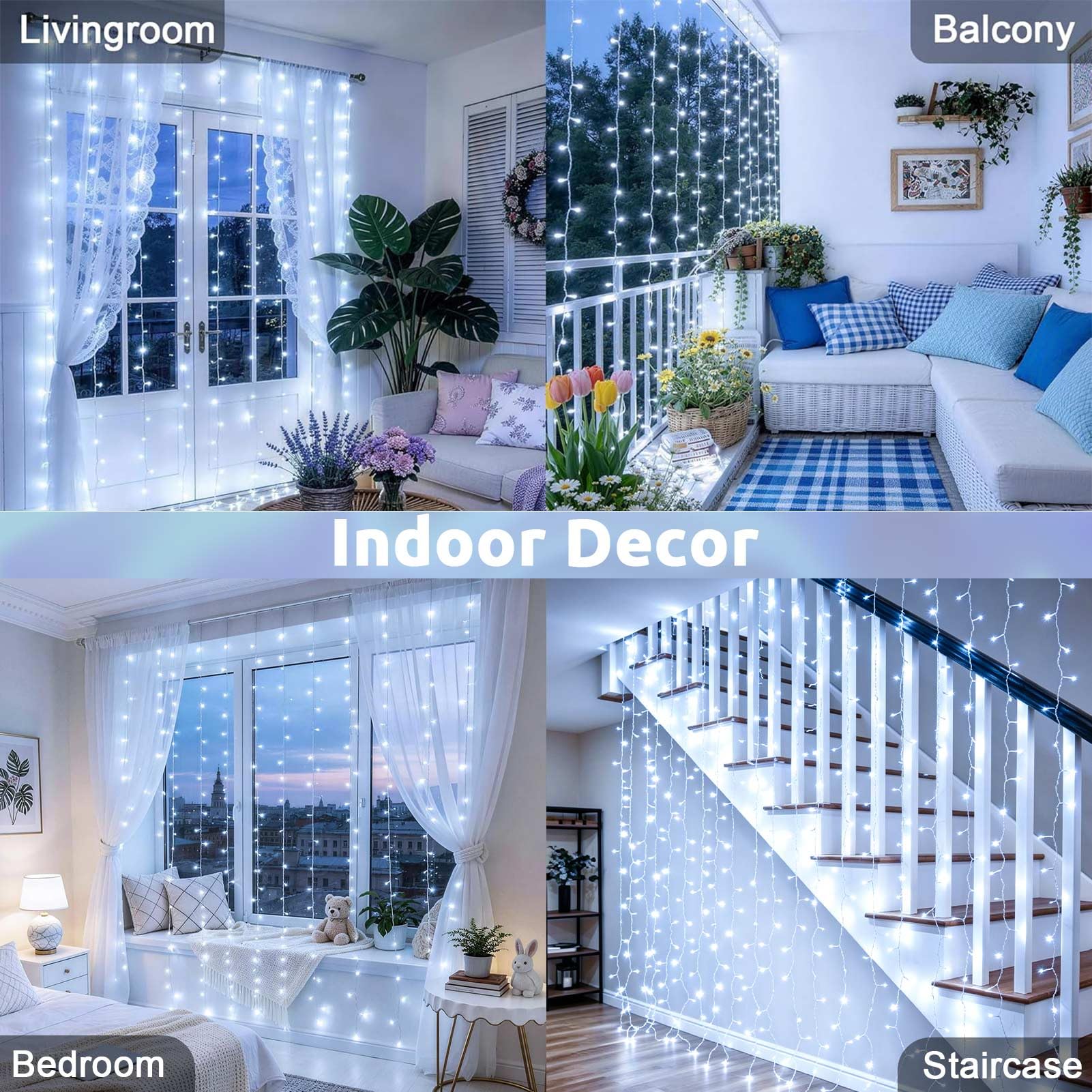 Joycome Kurtyna świetlna do użytku na zewnątrz, 6 x 3 m, 600 diod LED, zasłona z wtyczką, 8 trybów / timer, łańcuch świetlny do zawieszenia, wodoszczelna zasłona świetlna na zewnątrz, na okno, ścianę