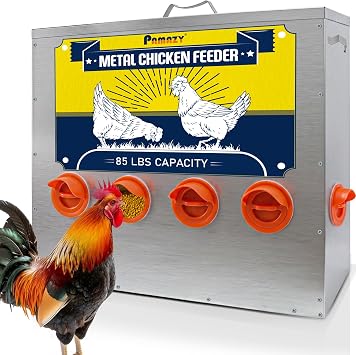 85lbs Large Capacity Metal Chicken Feeder, Galvanized Poultry Feeder Trough | Chicken Feeder No Waste, Rainproof Poultry Feeders, Preventing Small Animals, Suitable for Chickens, Ducks, Turkeys