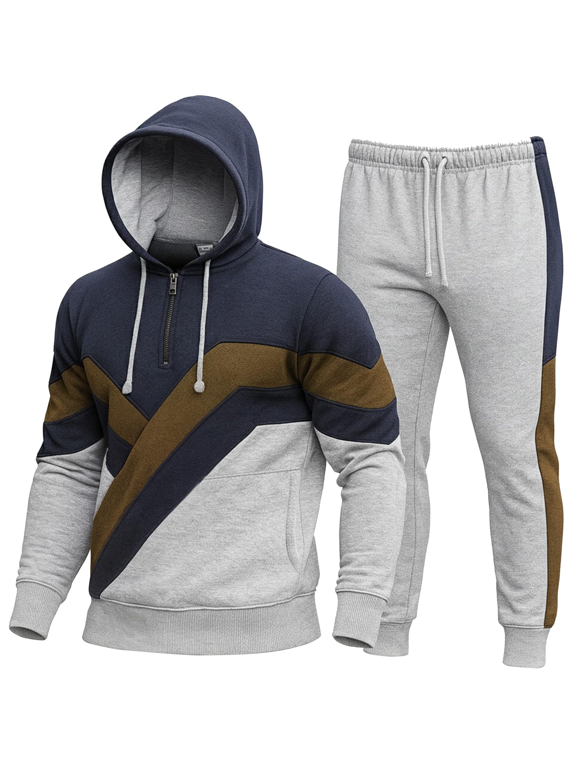Mens Tracksuit Set 2 Piece Sweat Suit Full Zip Polyester Tracksuits Hooded Activewear Suit Jogging Bottoms