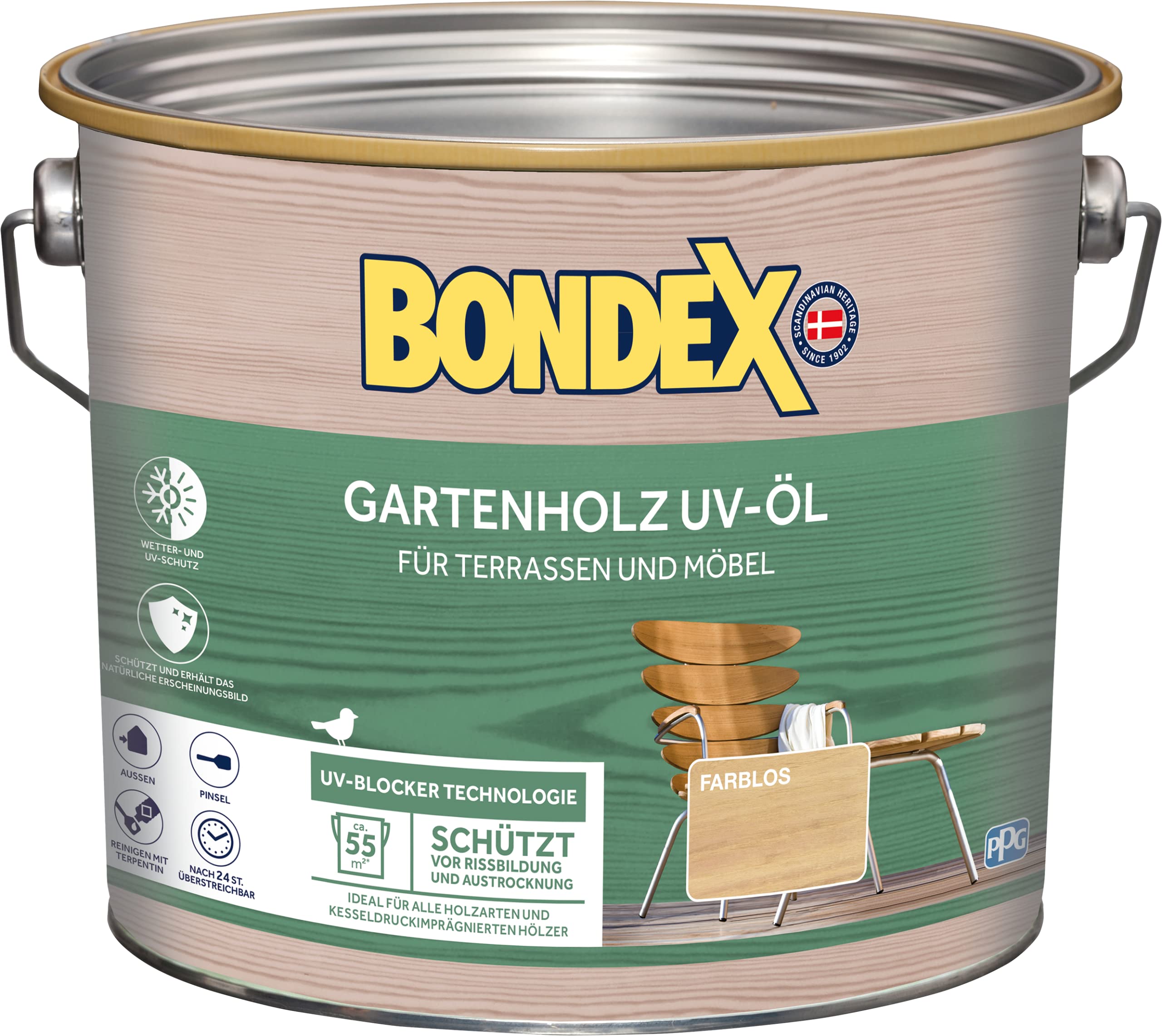 Bondex 365224 Gartenholz UV-olie kleurloos 2,5 L voor 55 m² - Beschermt tegen barsten en uitdroging - Houtsbescherming met UV-blocker technologie