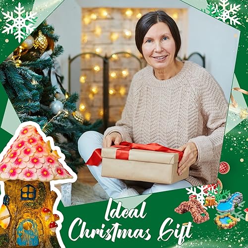 Miniatura 6 de Poen Casa de hadas solar de 8 pulgadas, accesorios de jardín, miniaturas, casa de hadas iluminada, 6-8 figuras de hadas, kit de jardín, animales de