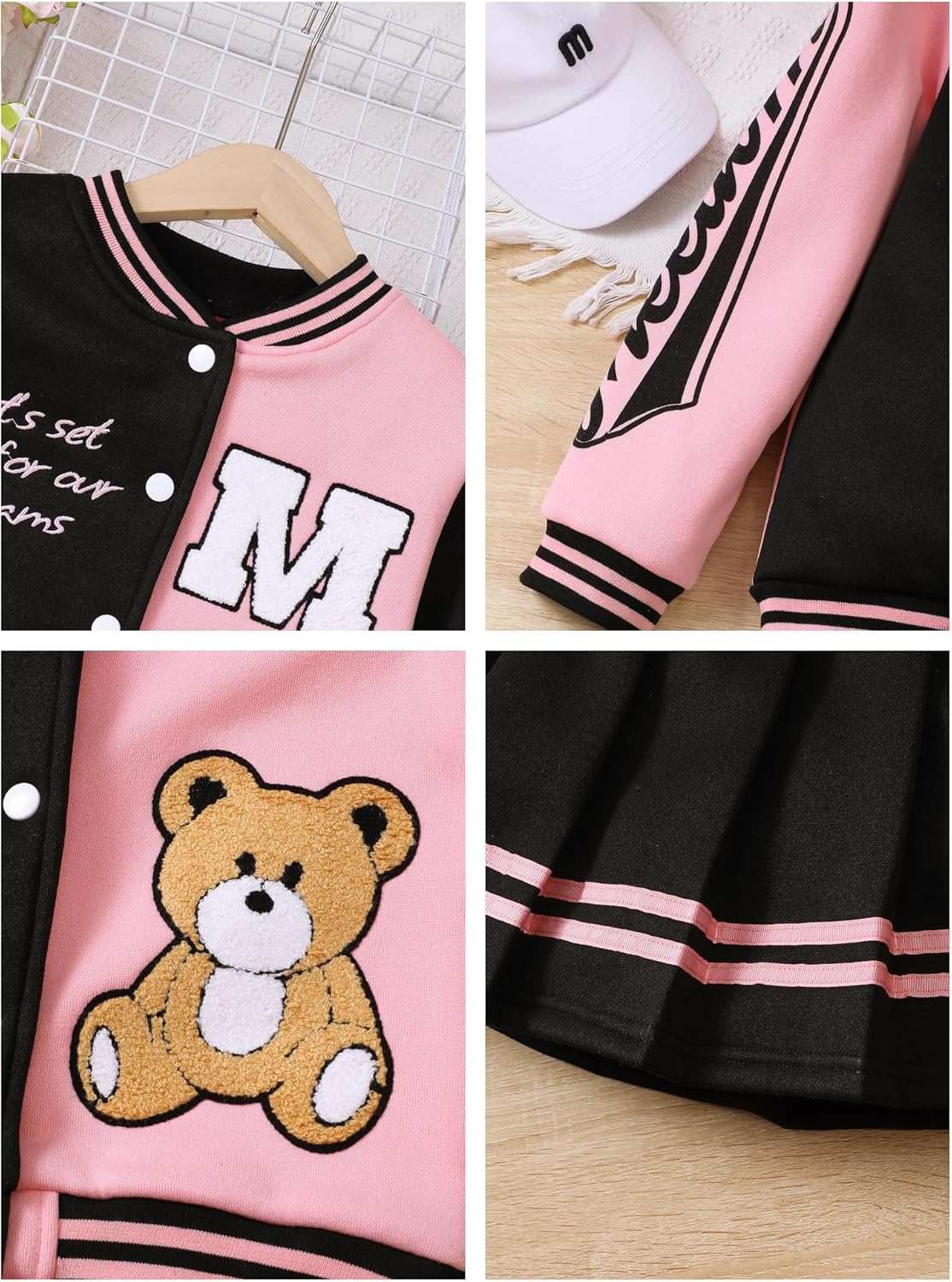 PureChapter Girls Clothes Outfit Set Baseball Jacket and Skirt 2 Piece Winter Outfit - Image 4