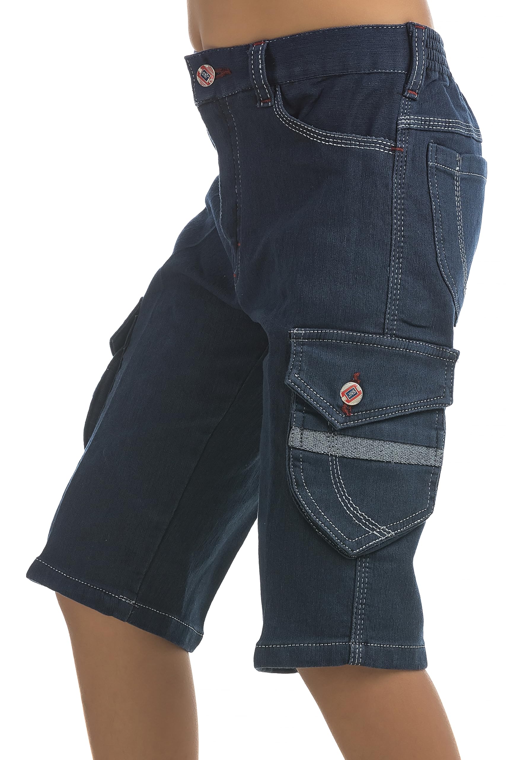Men's Cargo Denim Shorts, Navy Blue, Knee Length, Multi-Pocket Design-image-30